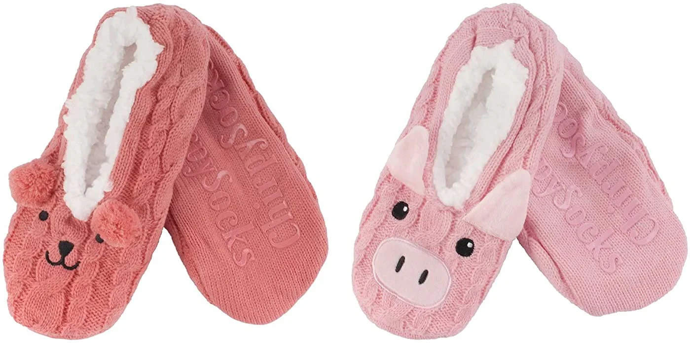 Fuzzy Animal Slippers: 2 Pairs