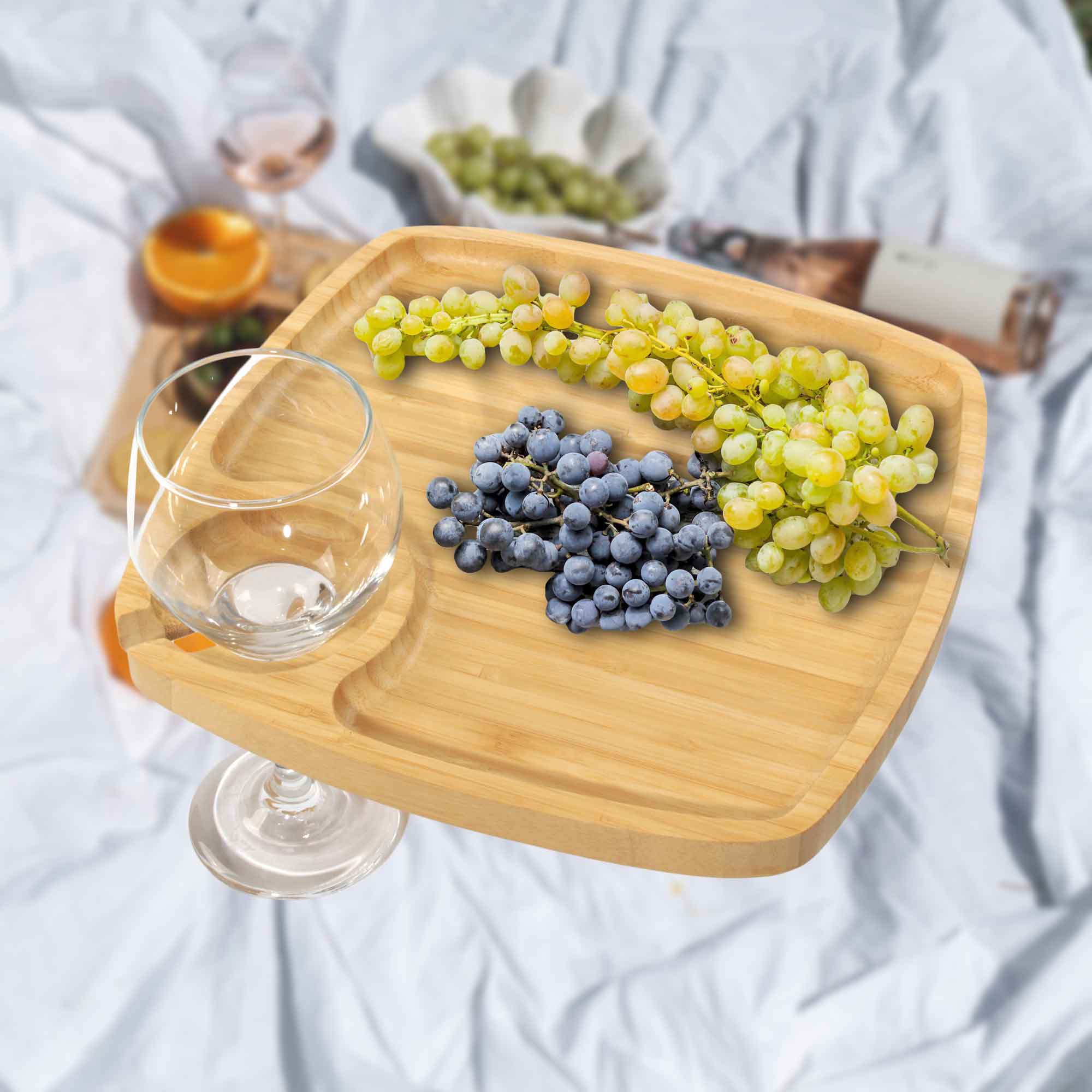 Reusable Bamboo Wine Glass Holder Plates - Image 2