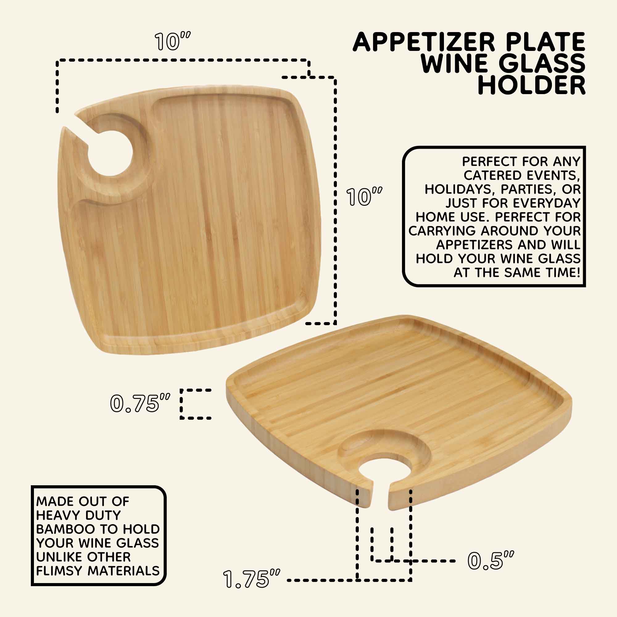 Reusable Bamboo Wine Glass Holder Plates - Image 8