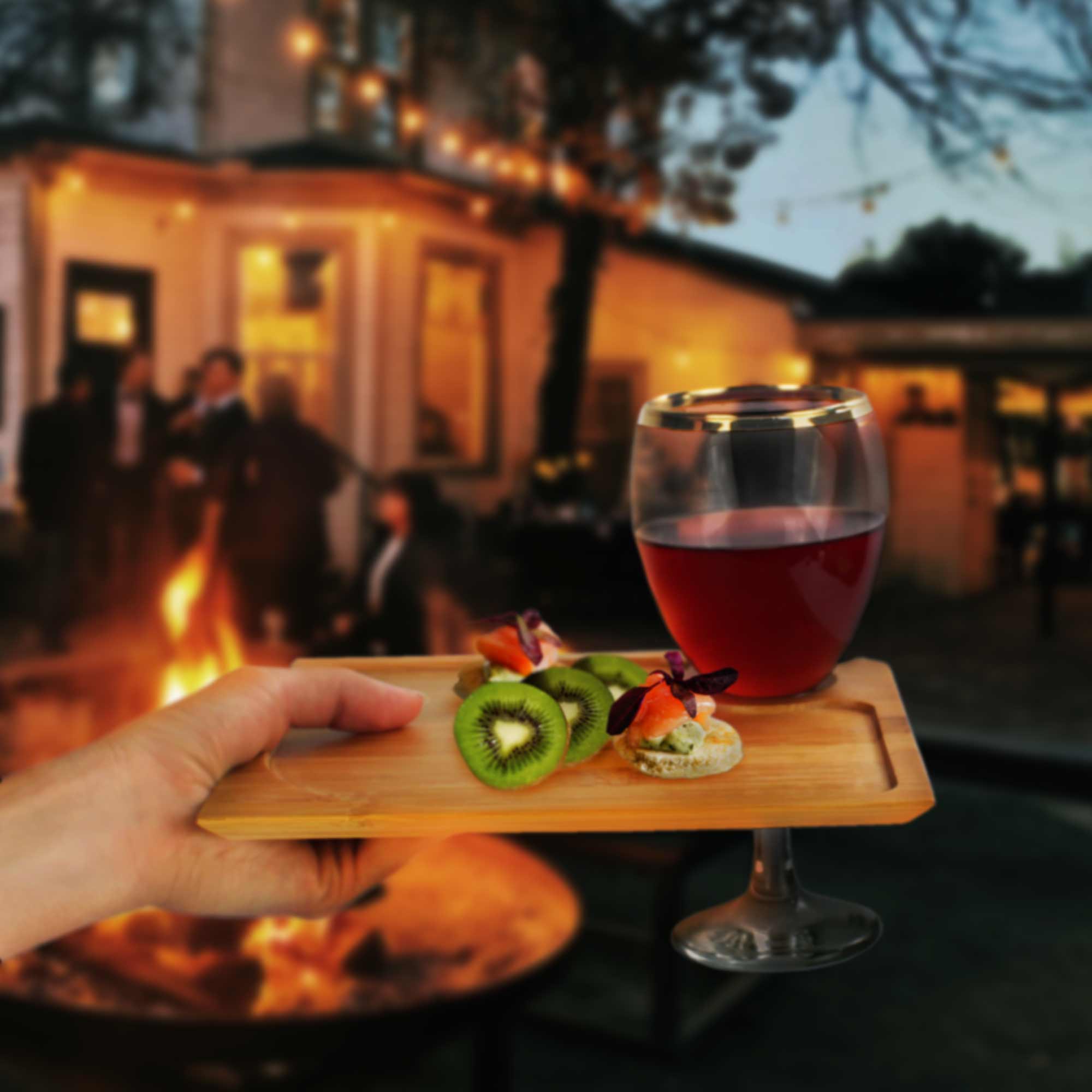 Bamboo Appetizer Plates with Wine Glass Holder - Image 3