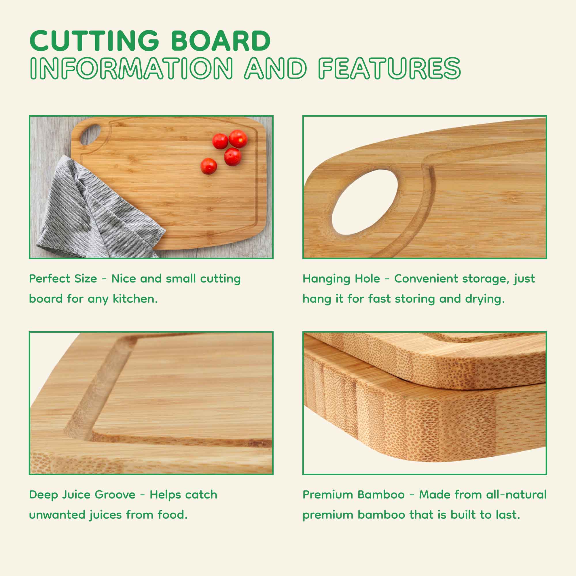 Vertical Cut Bamboo Cutting Board with Hanging Hole 11.75" x 8.63" x 0.40"/0.75" - Image 4