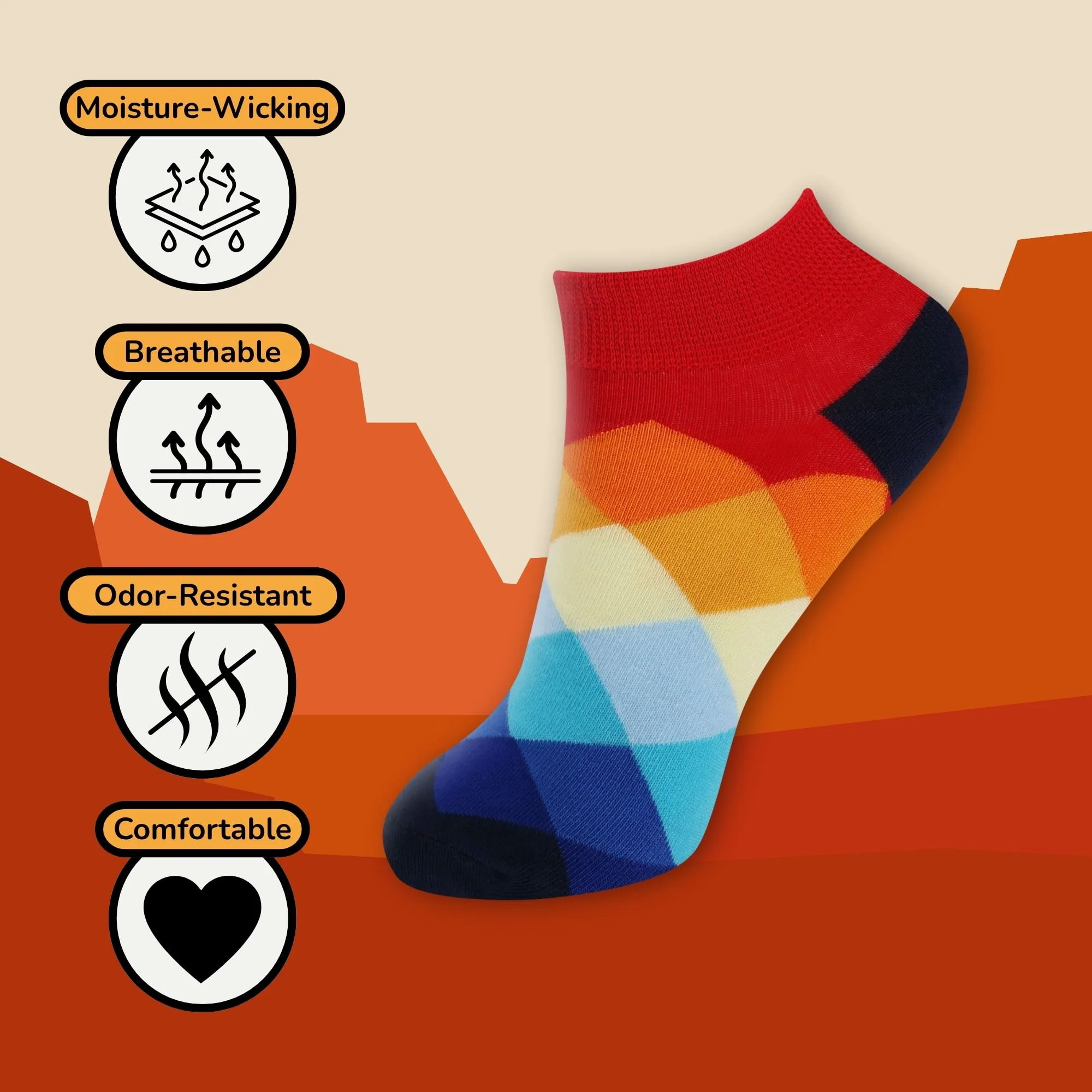 Unisex Bamboo Rayon Diamond Trails Ankle Socks - Image 3