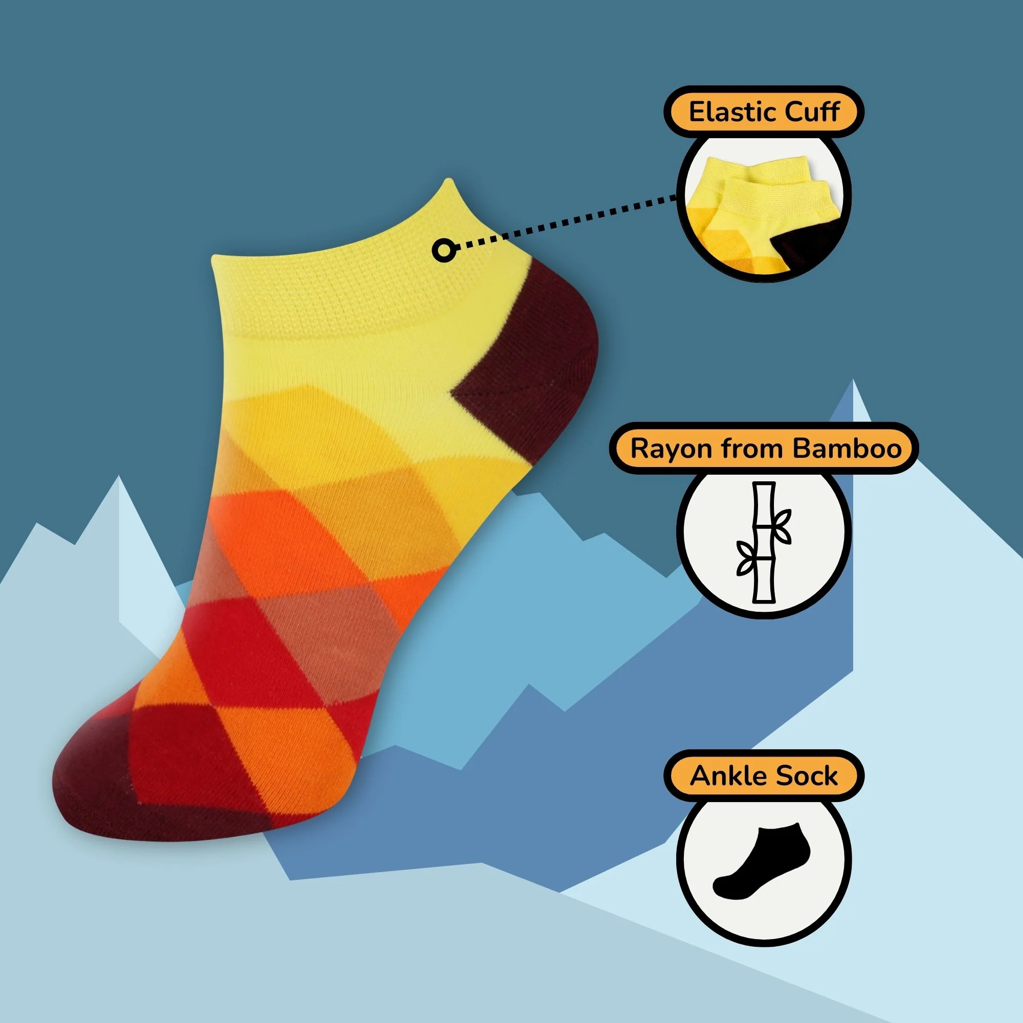 Unisex Bamboo Rayon Diamond Trails Ankle Socks - Image 4