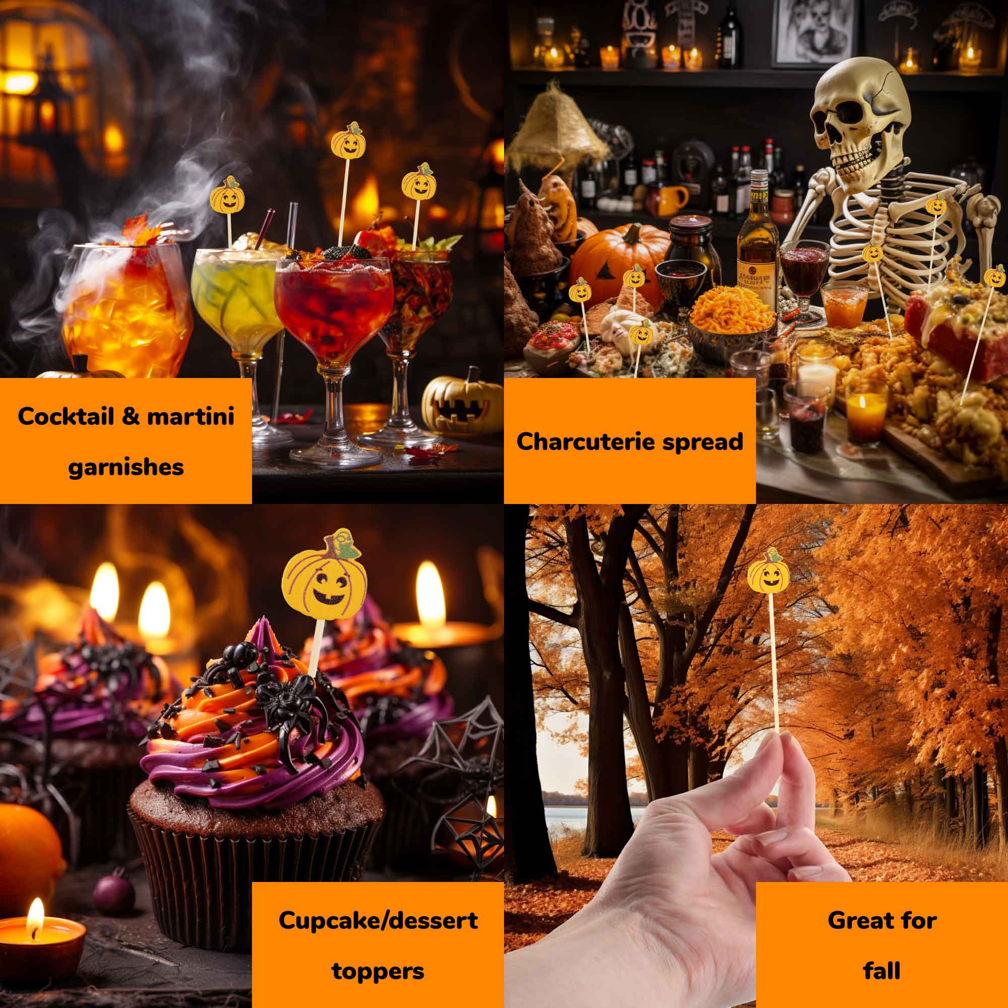 Pumpkin Jack-O-Lantern Bamboo Food Picks - Image 5