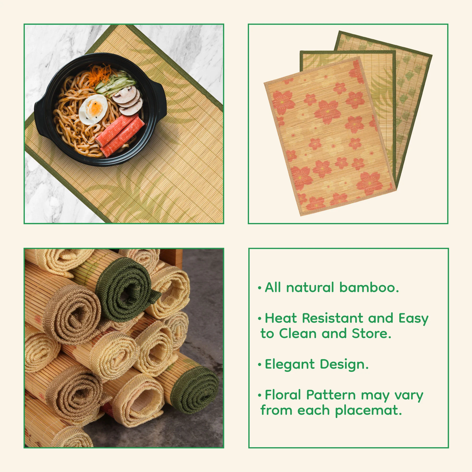 Bamboo Patterned Placemats with Fabric Border and Matching Coasters - Image 9