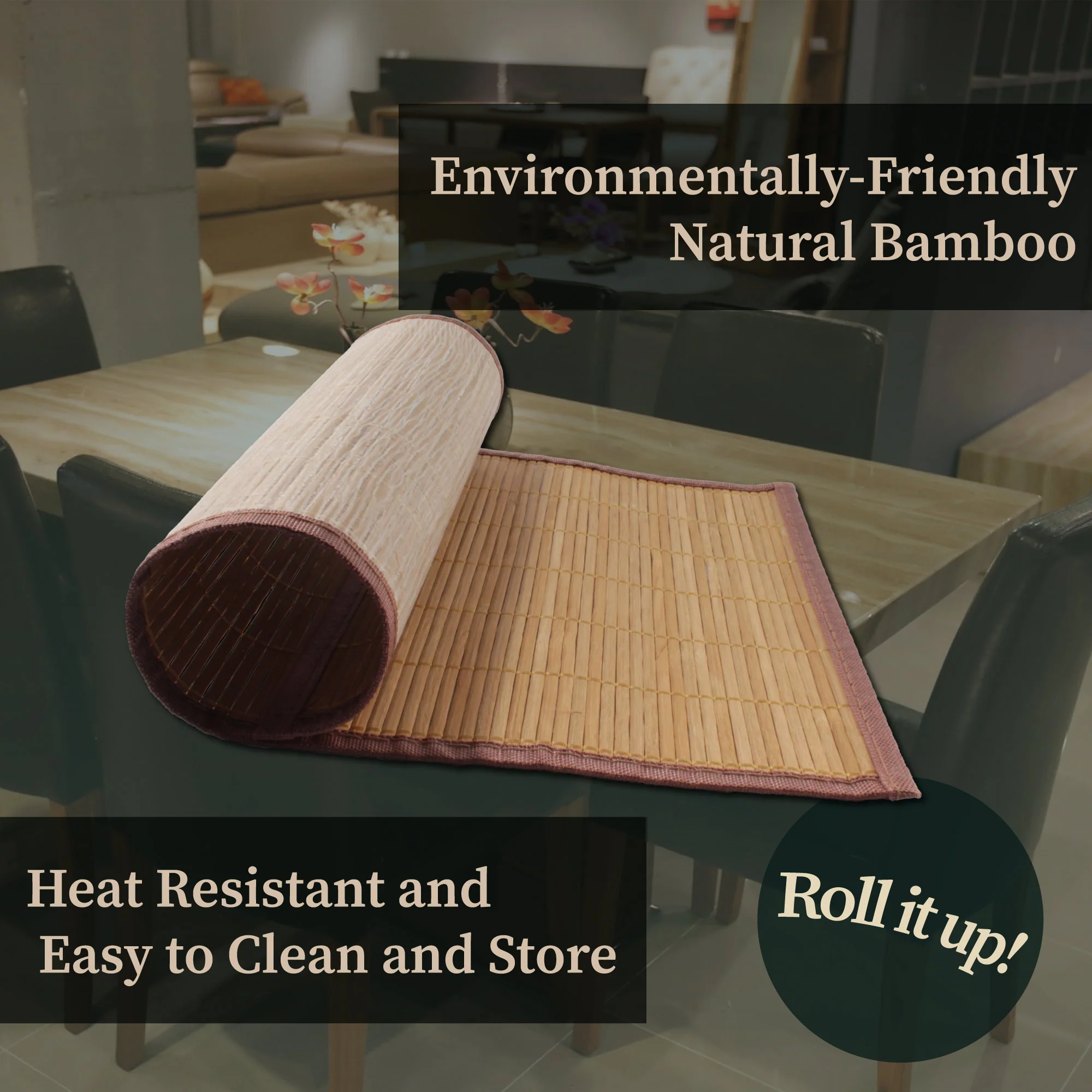 Bamboo Slat Placemats with Fabric Border - Image 4