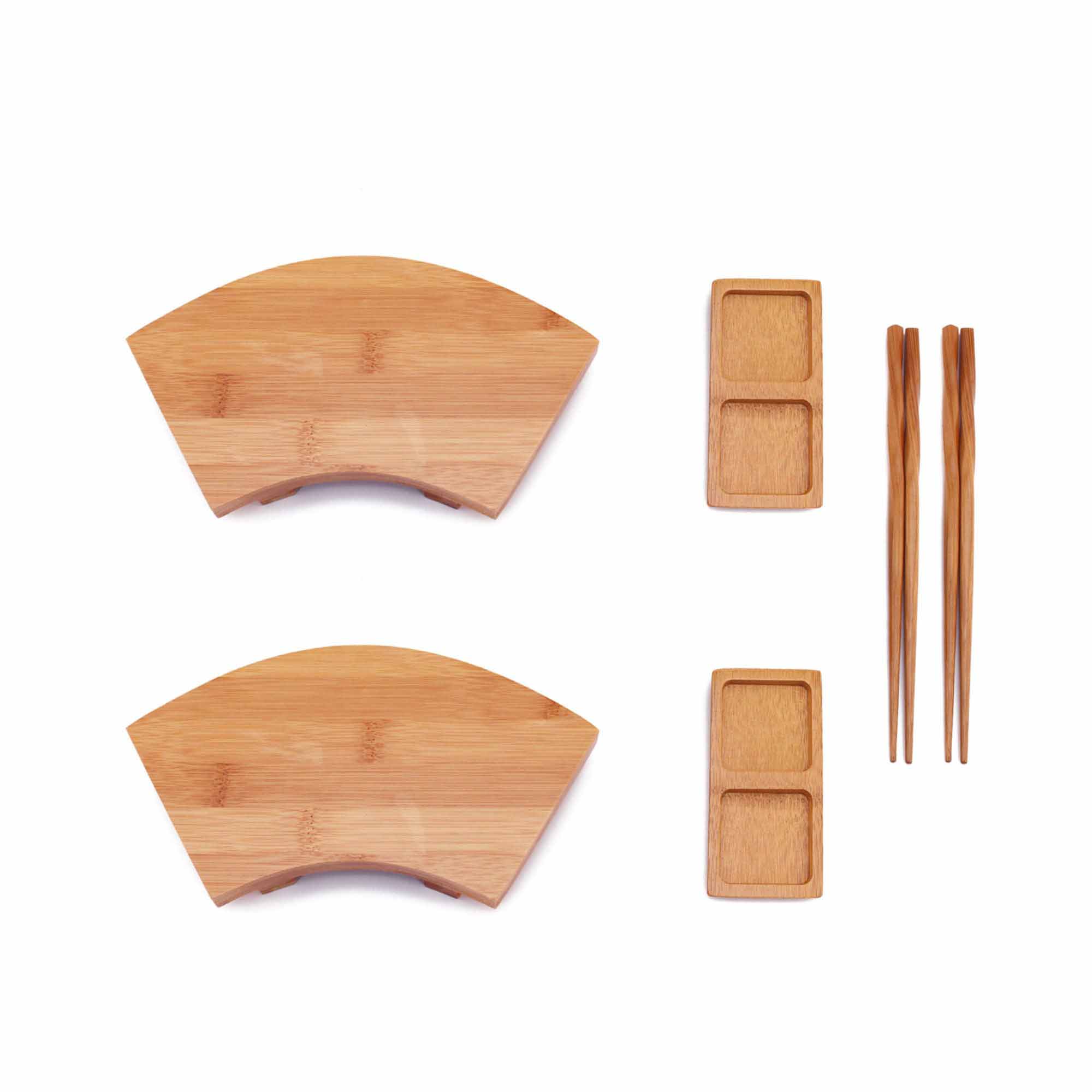 Bamboo Sushi Board Tray, Chopsticks and Compartment Sauce Dish Sets