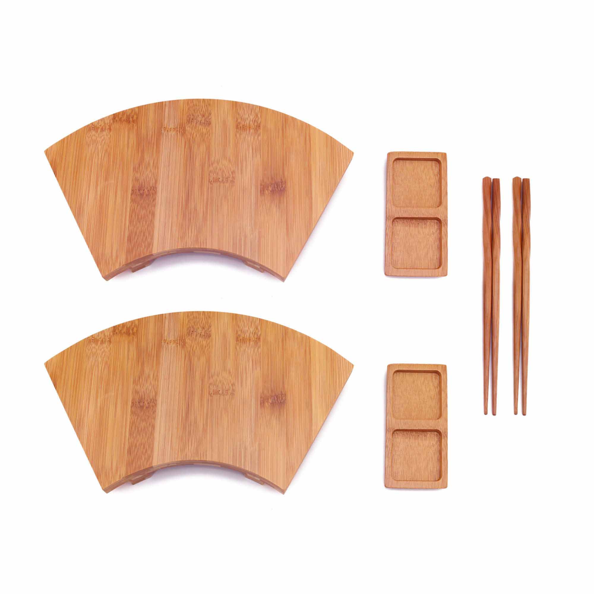 Bamboo Sushi Board Tray, Chopsticks and Compartment Sauce Dish Sets - Image 3