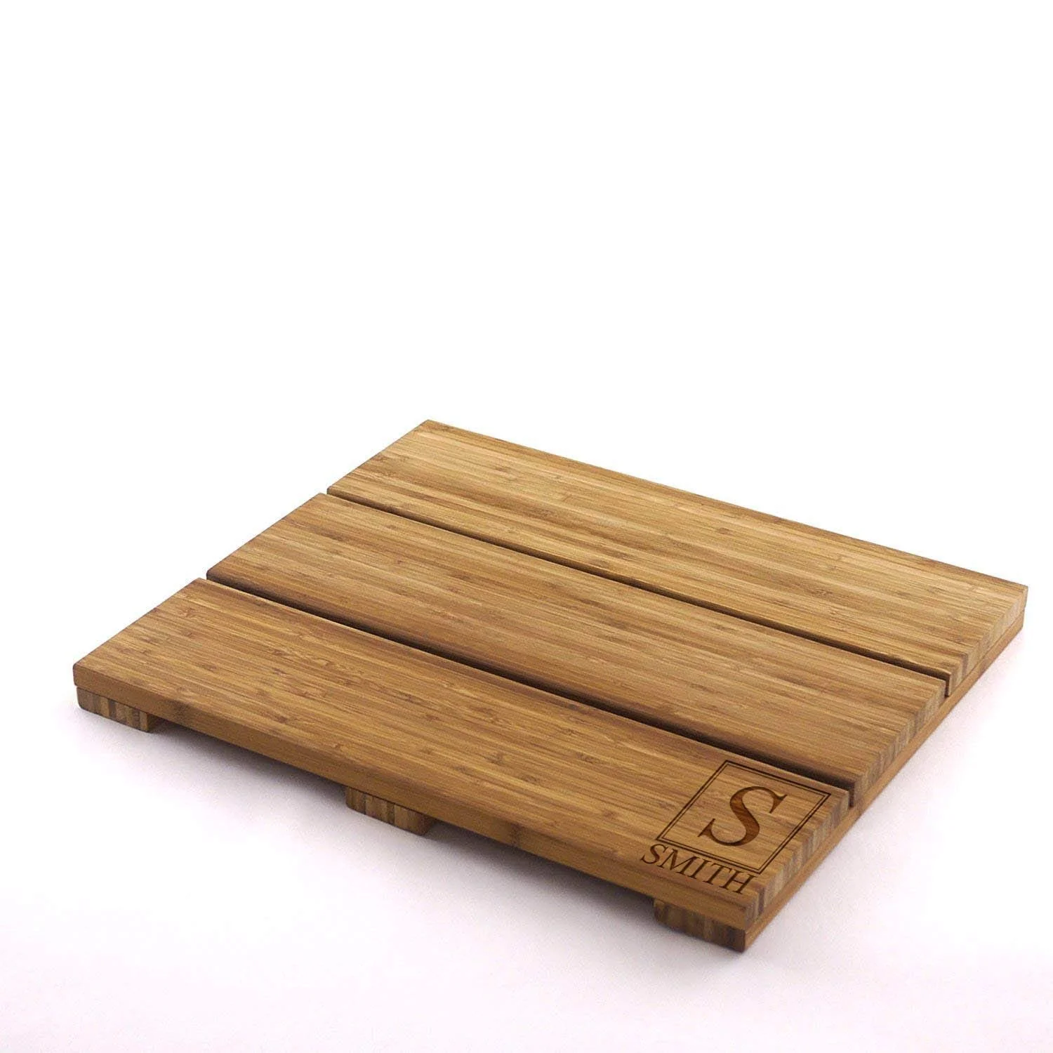 Custom Engraved Raised Bamboo Bath Mat: Square Name Block Light - Image 4