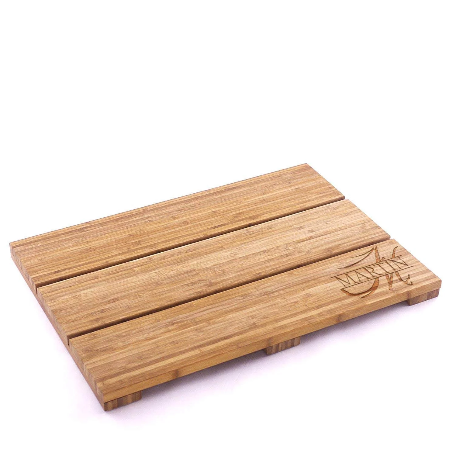 Custom Engraved Raised Bamboo Bath Mat: Brushed Style Letter and Name - Image 3