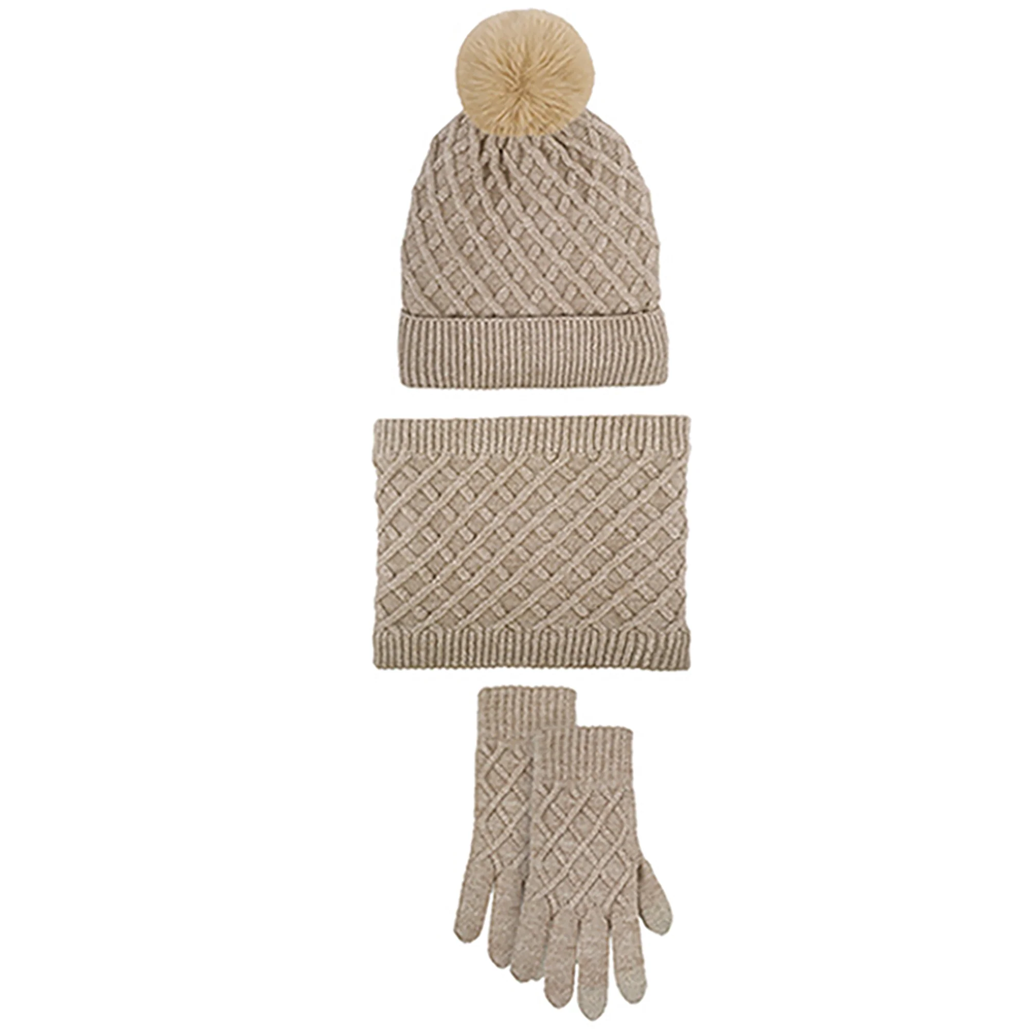 Unisex Winter Pom Pom Hat, Infinity Scarf and Glove Set - Image 12