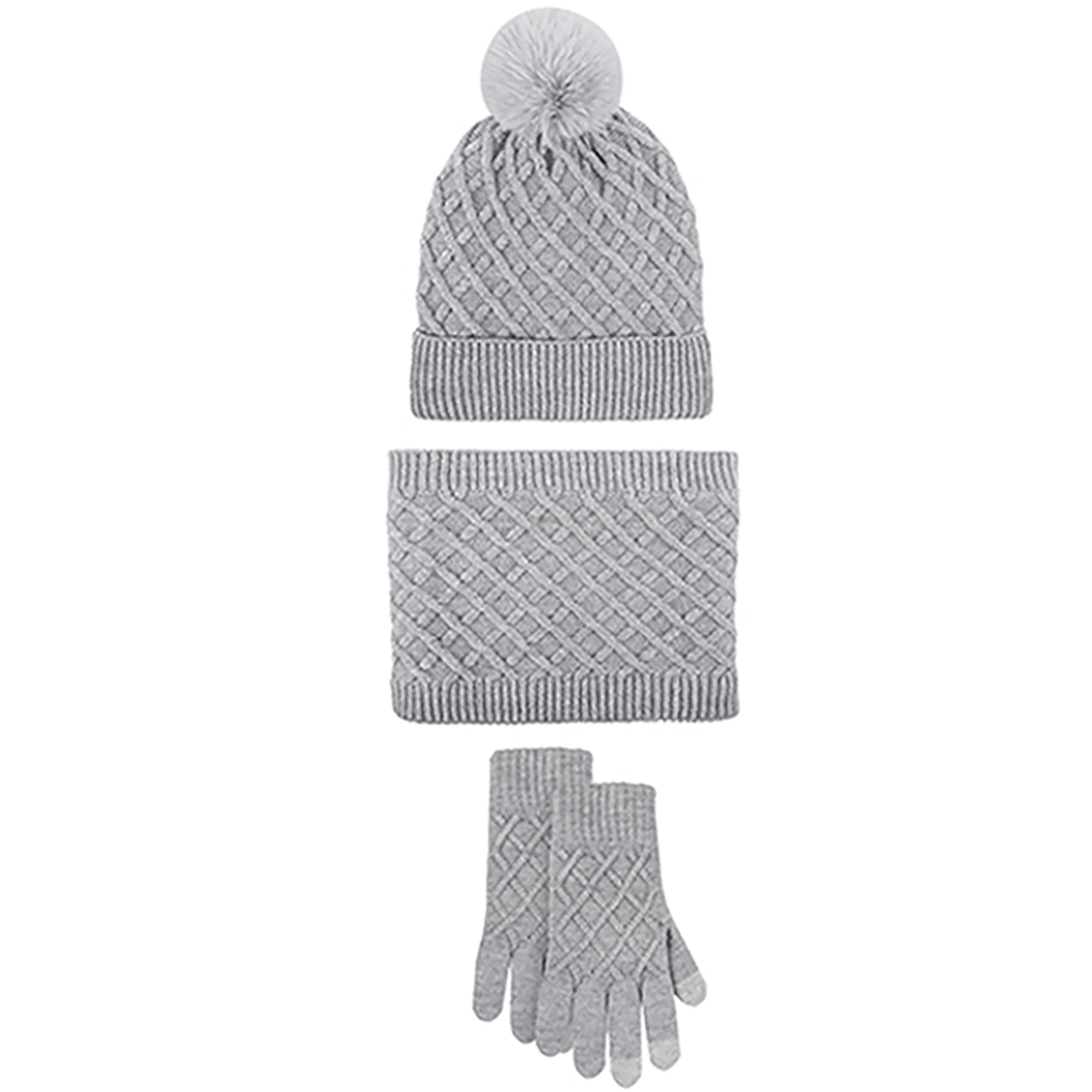 Unisex Winter Pom Pom Hat, Infinity Scarf and Glove Set - Image 13