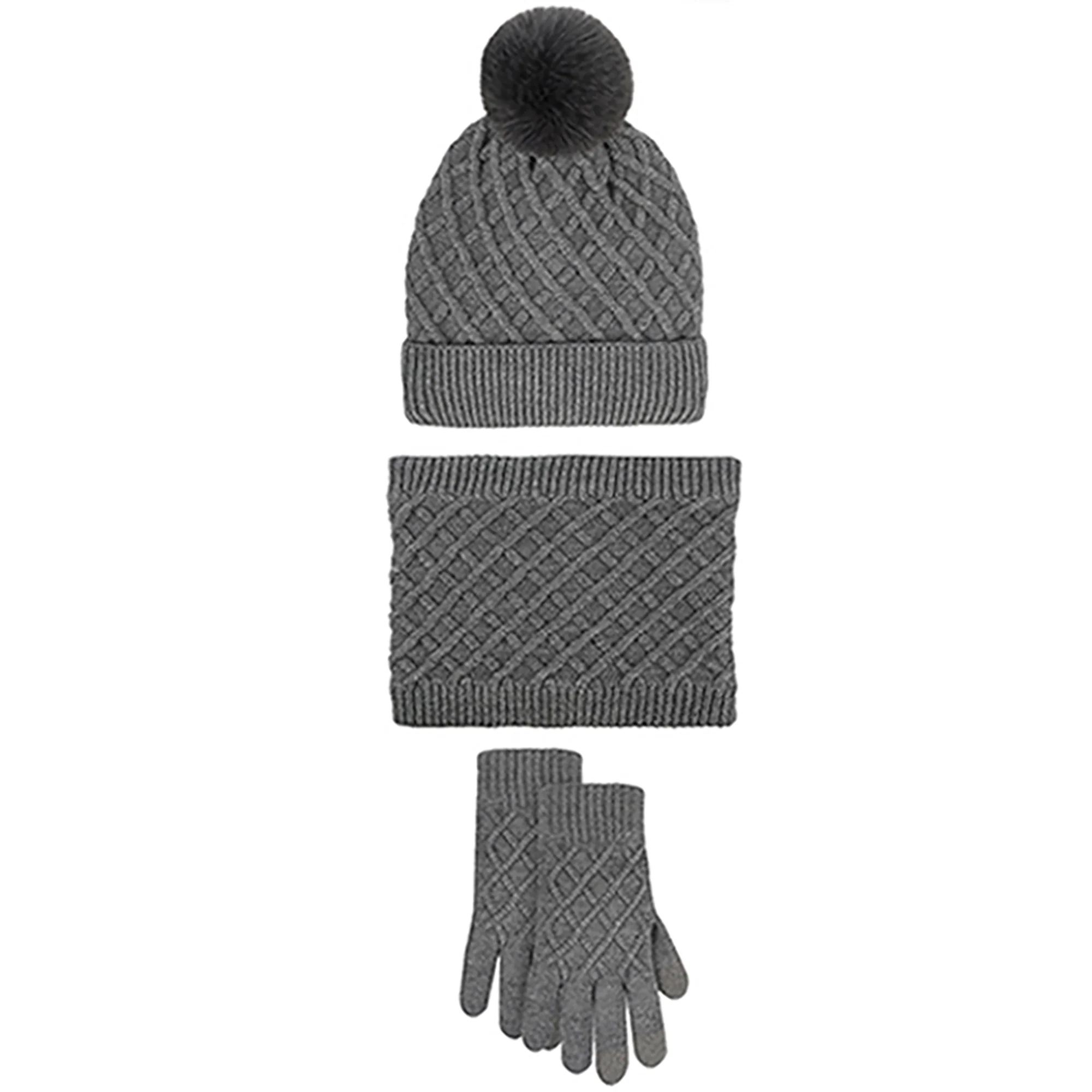 Unisex Winter Pom Pom Hat, Infinity Scarf and Glove Set - Image 14
