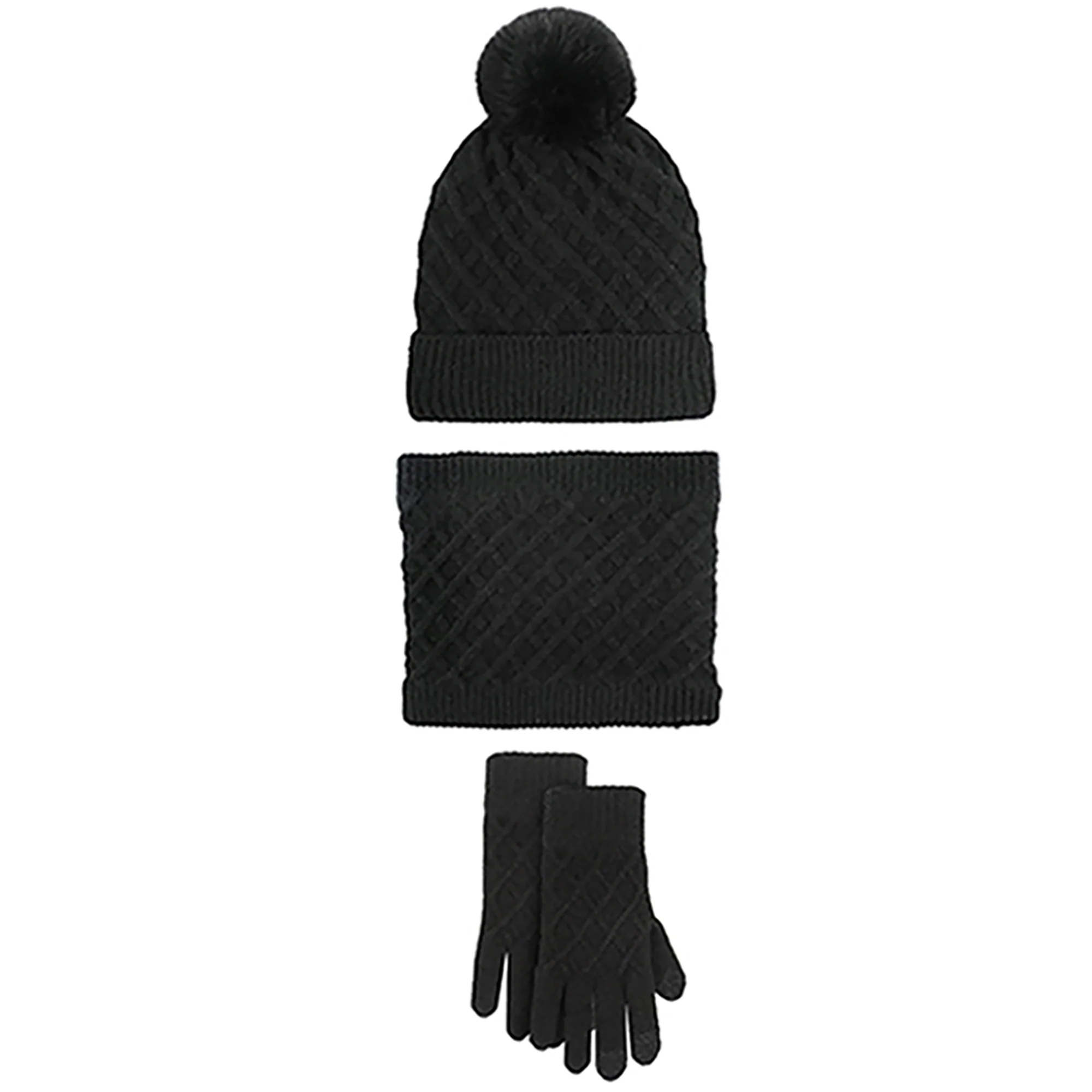 Unisex Winter Pom Pom Hat, Infinity Scarf and Glove Set - Image 9