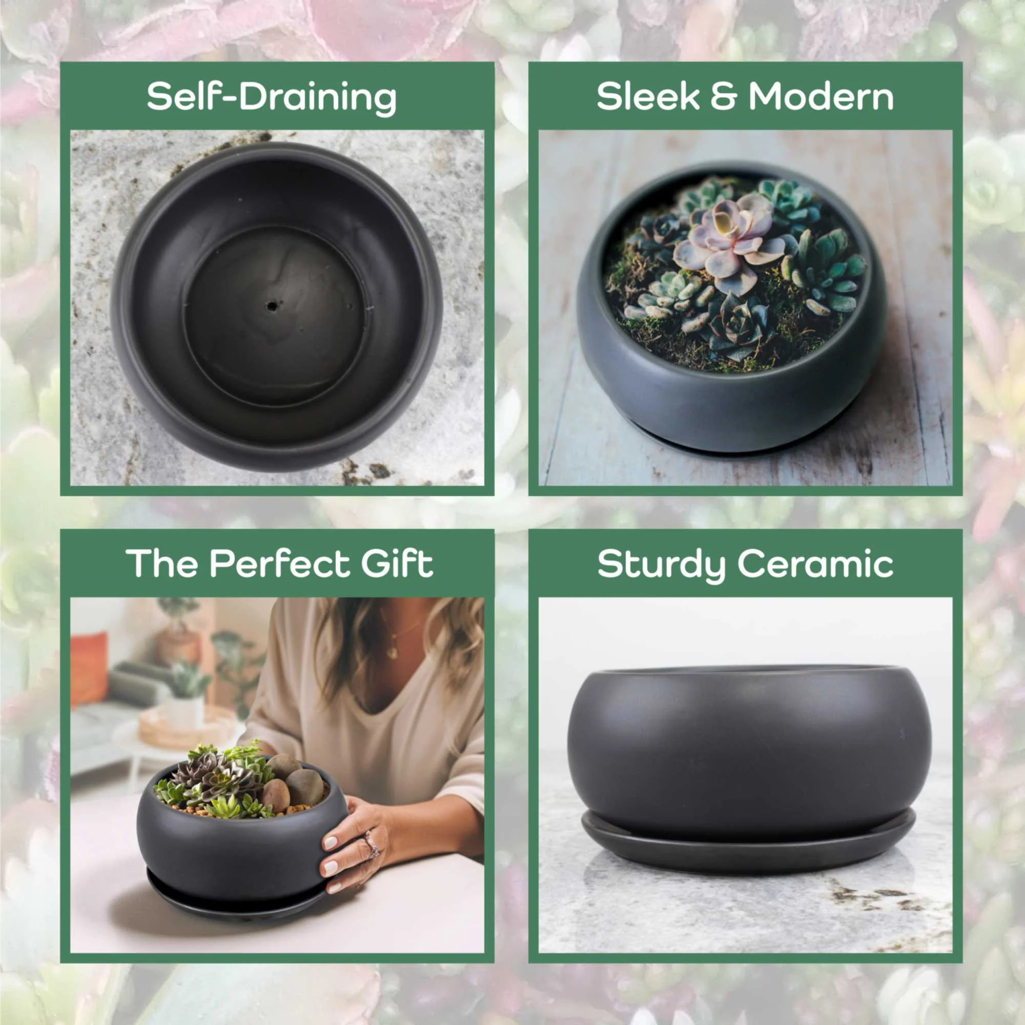 Ceramic Black Round Plant Bowl Pot - Image 3