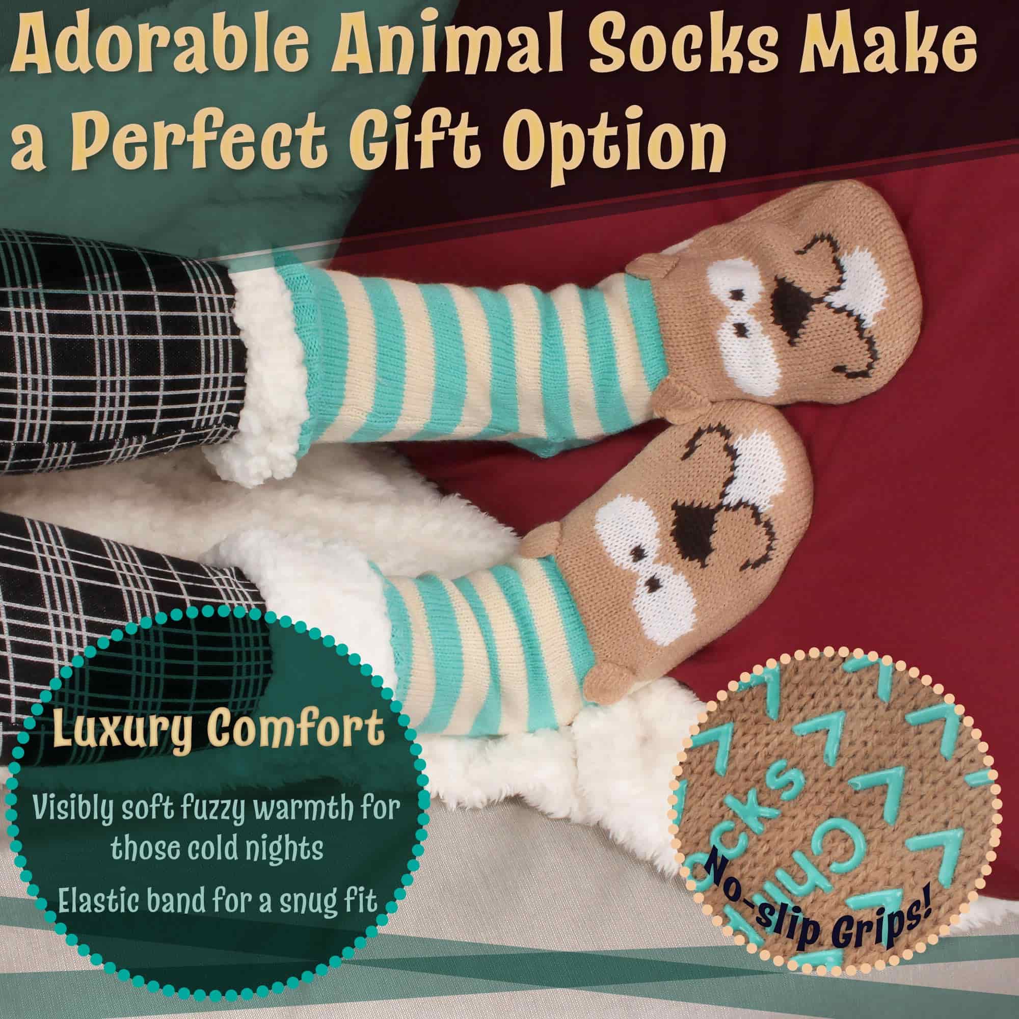 Animal Thermal Fleece-Lined Knitted Non-Slip Crew Socks: 3 Pairs - Image 3