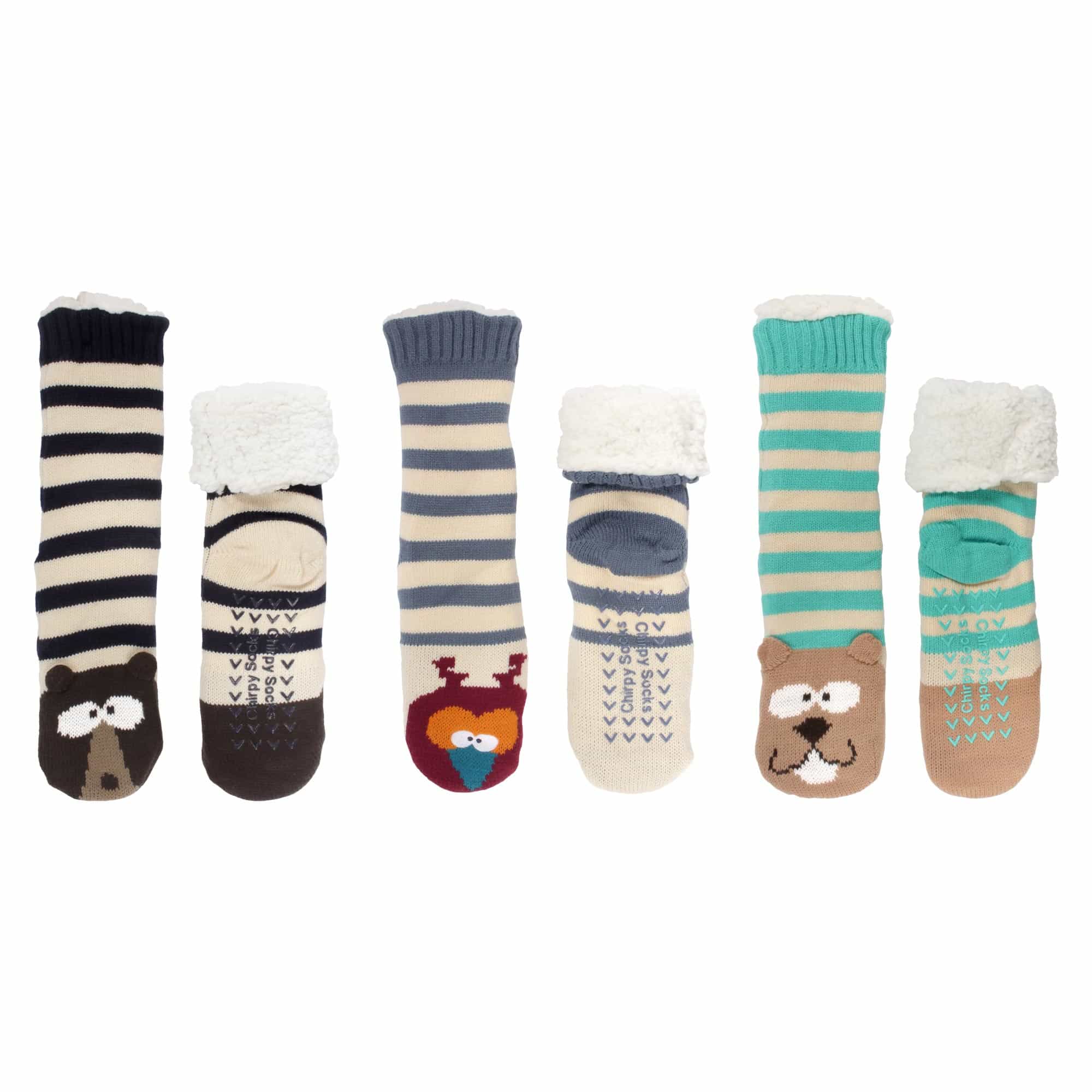 Animal Thermal Fleece-Lined Knitted Non-Slip Crew Socks: 3 Pairs - Image 7