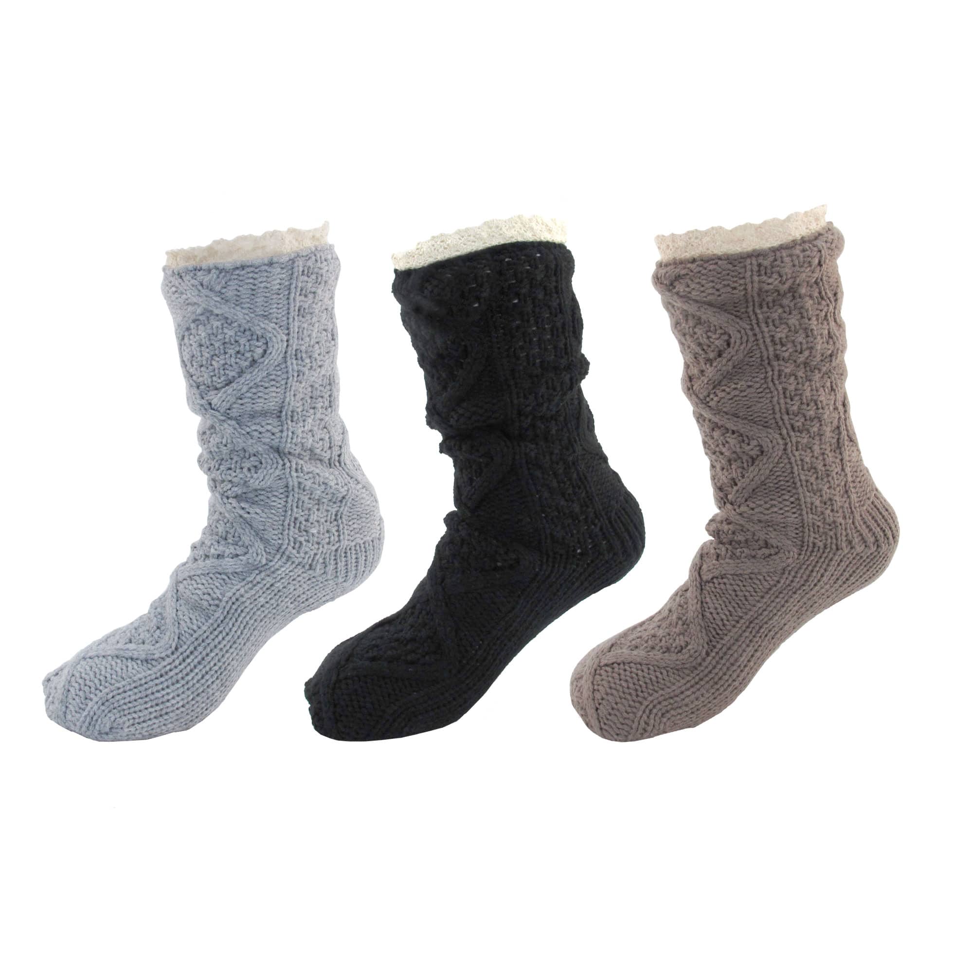 Thermal Fleece-Lined Knitted Non-Slip Crew Socks: 3 Pairs - Image 11