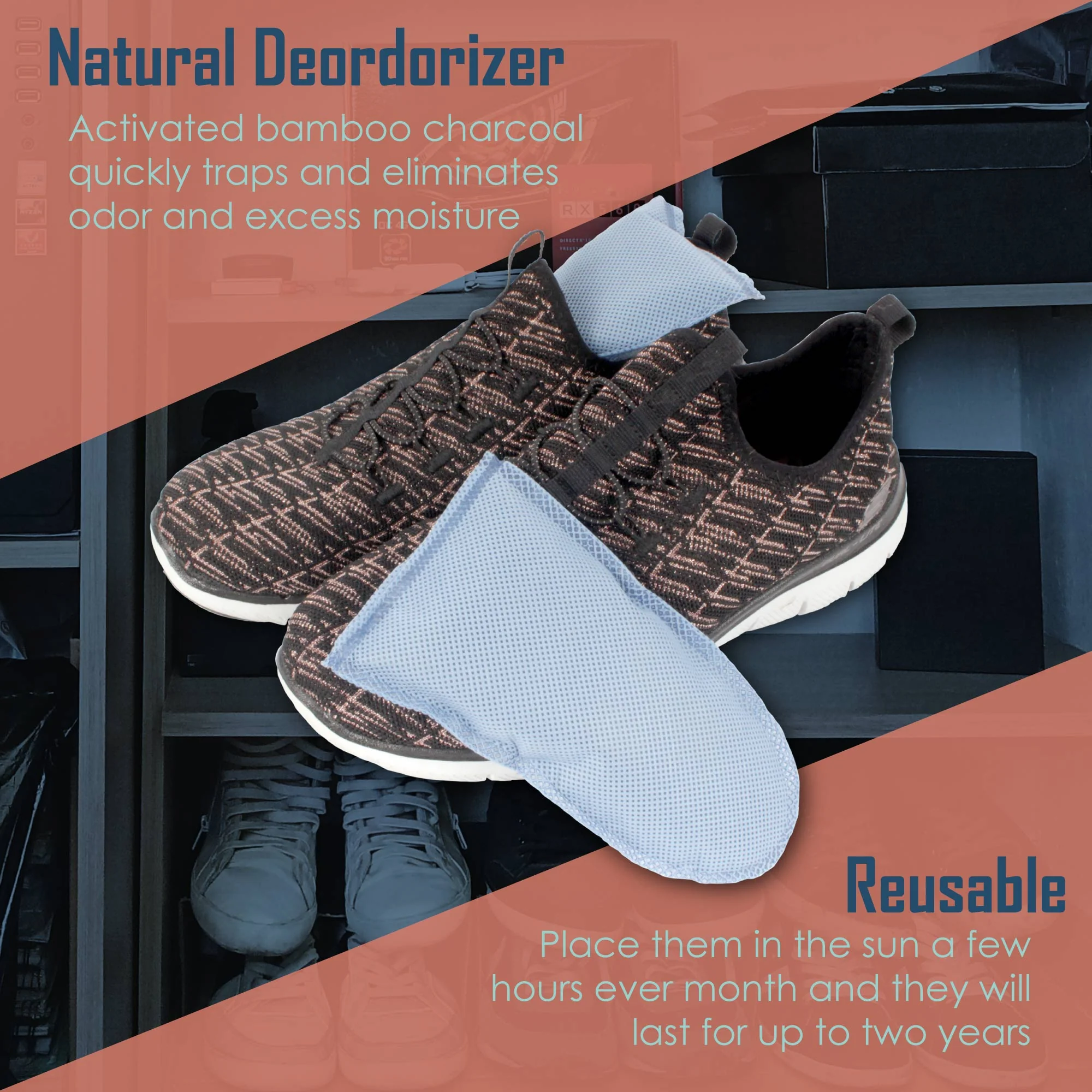 Activated Bamboo Charcoal Odor Absorber Shoe Inserts, 100g - Image 3