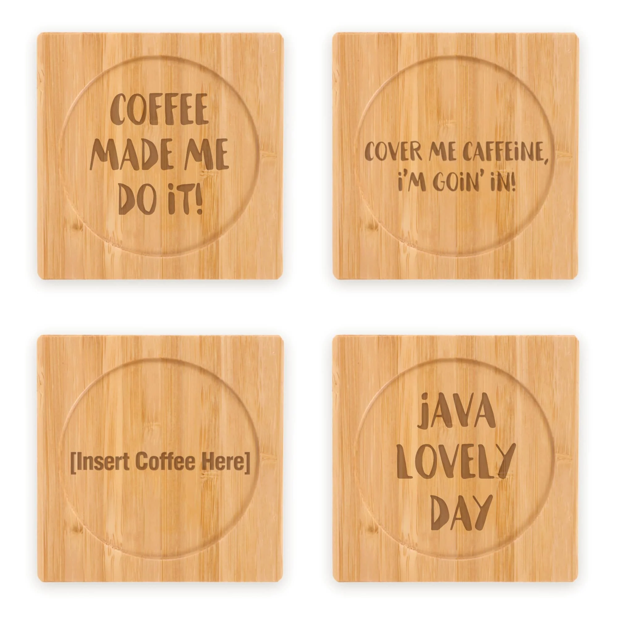 Coffee and Tea Phrases Engraved Bamboo Coaster Sets - Image 6