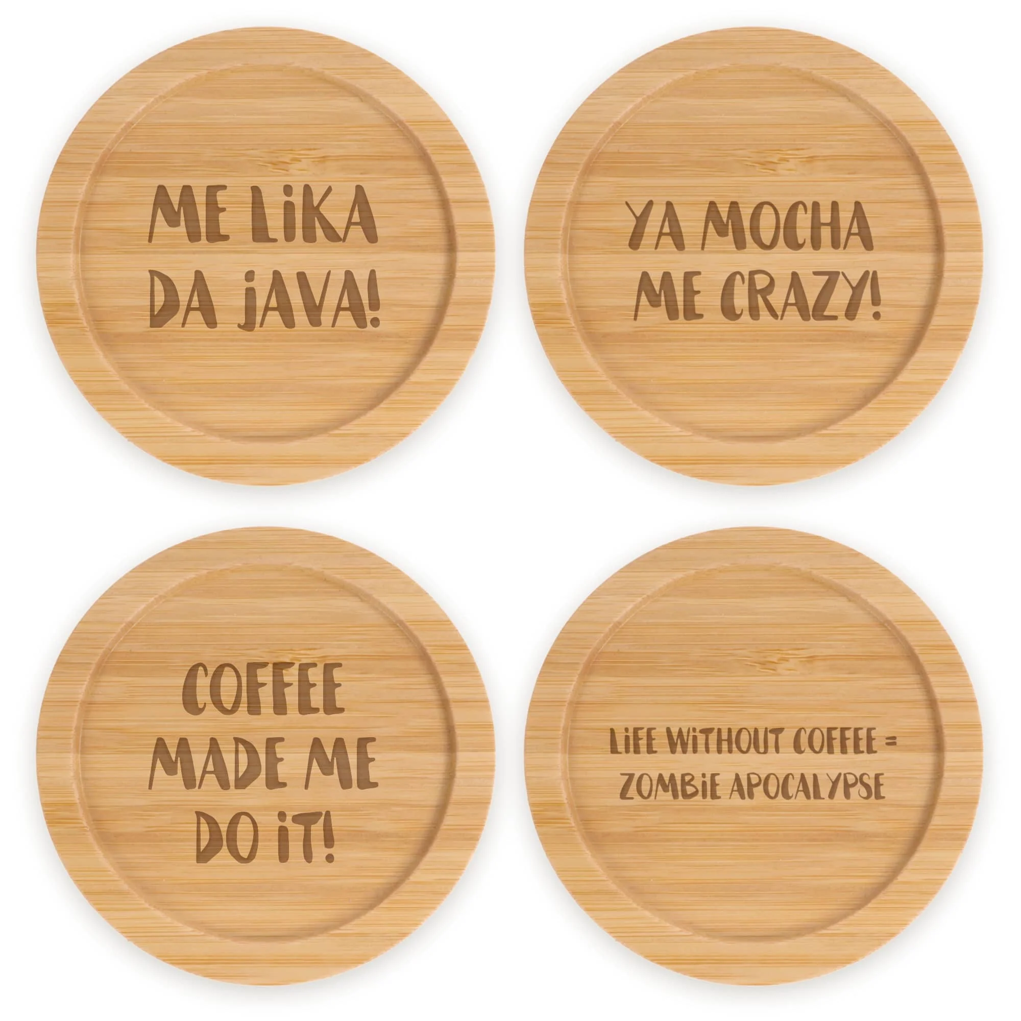 Coffee and Tea Phrases Engraved Bamboo Coaster Sets - Image 7