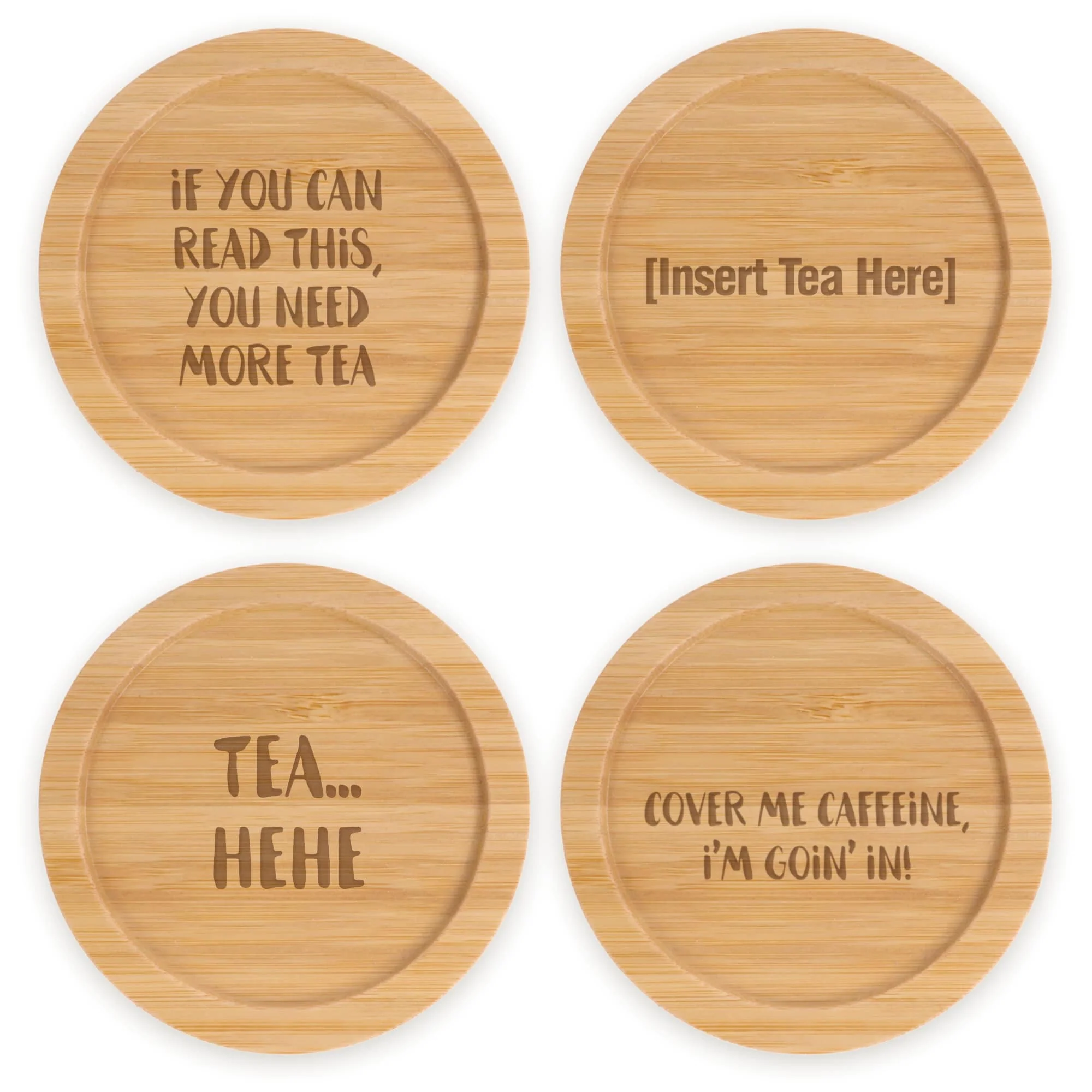 Coffee and Tea Phrases Engraved Bamboo Coaster Sets - Image 9