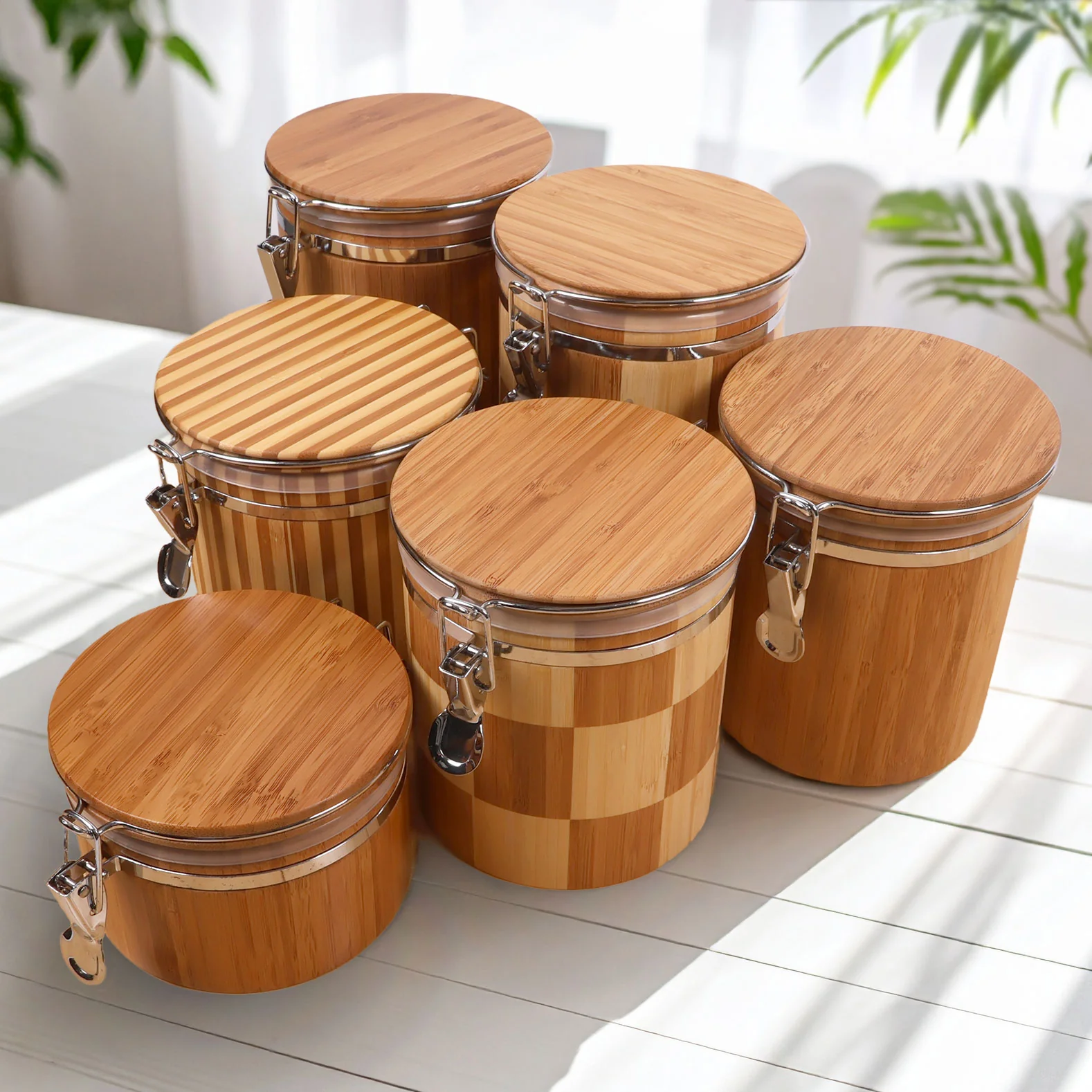 Hinged Cylindrical Large Bamboo Containers - Image 2