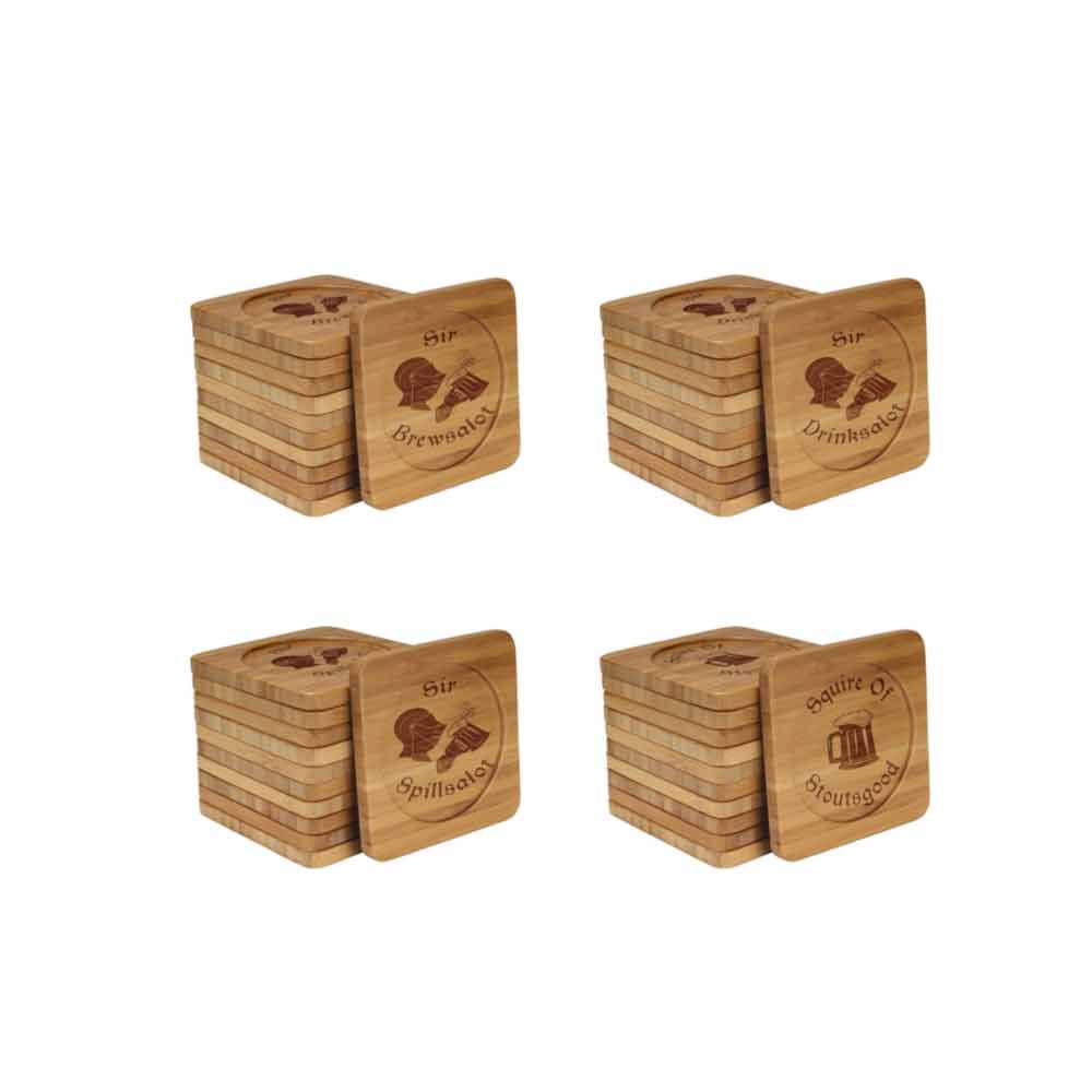 Dark Ale Names Square Custom Engraved Bamboo Coaster Set - Image 3