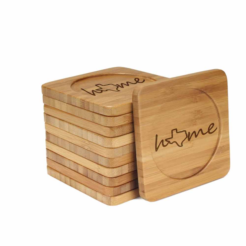 Home with State Style 1 Square Custom Engraved Bamboo Coaster Set - Image 10