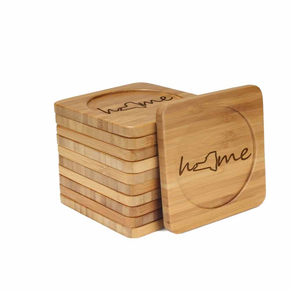 Home with State Style 1 Square Custom Engraved Bamboo Coaster Set - Image 6