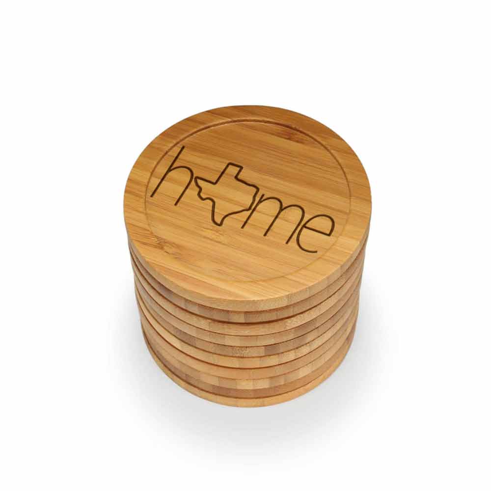 Home with State Style 2 Round Custom Engraved Bamboo Coaster Set - Image 10