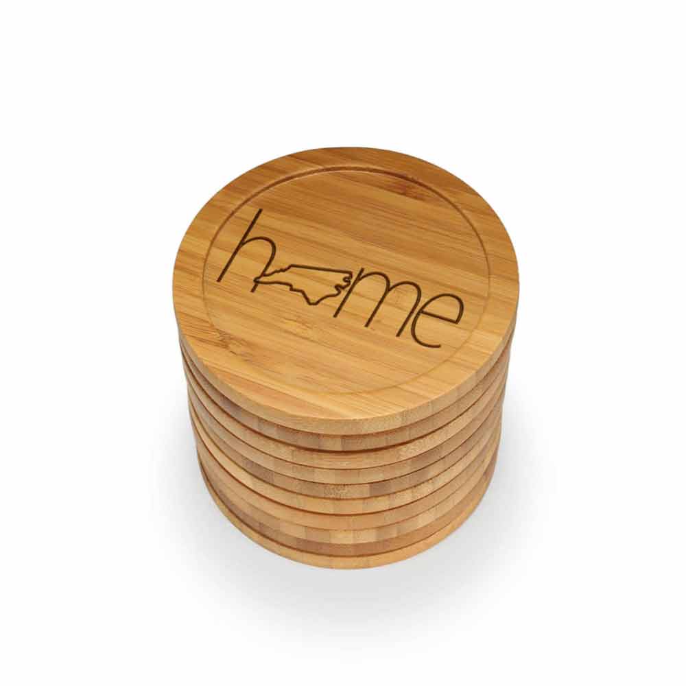 Home with State Style 2 Round Custom Engraved Bamboo Coaster Set - Image 7