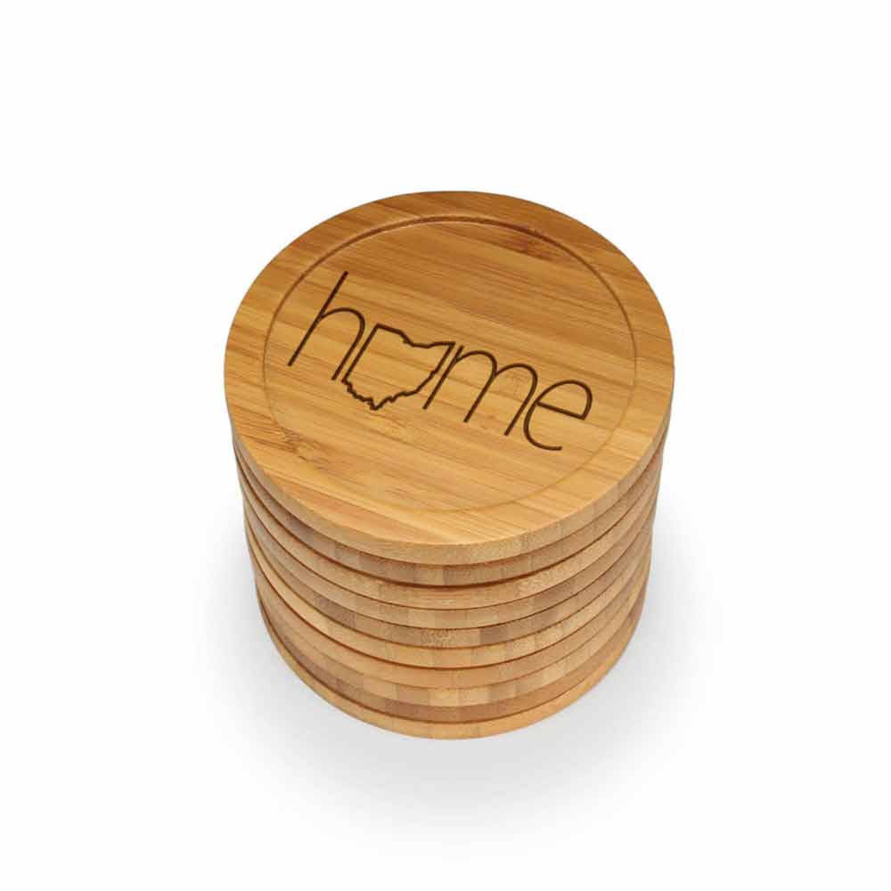 Home with State Style 2 Round Custom Engraved Bamboo Coaster Set - Image 8