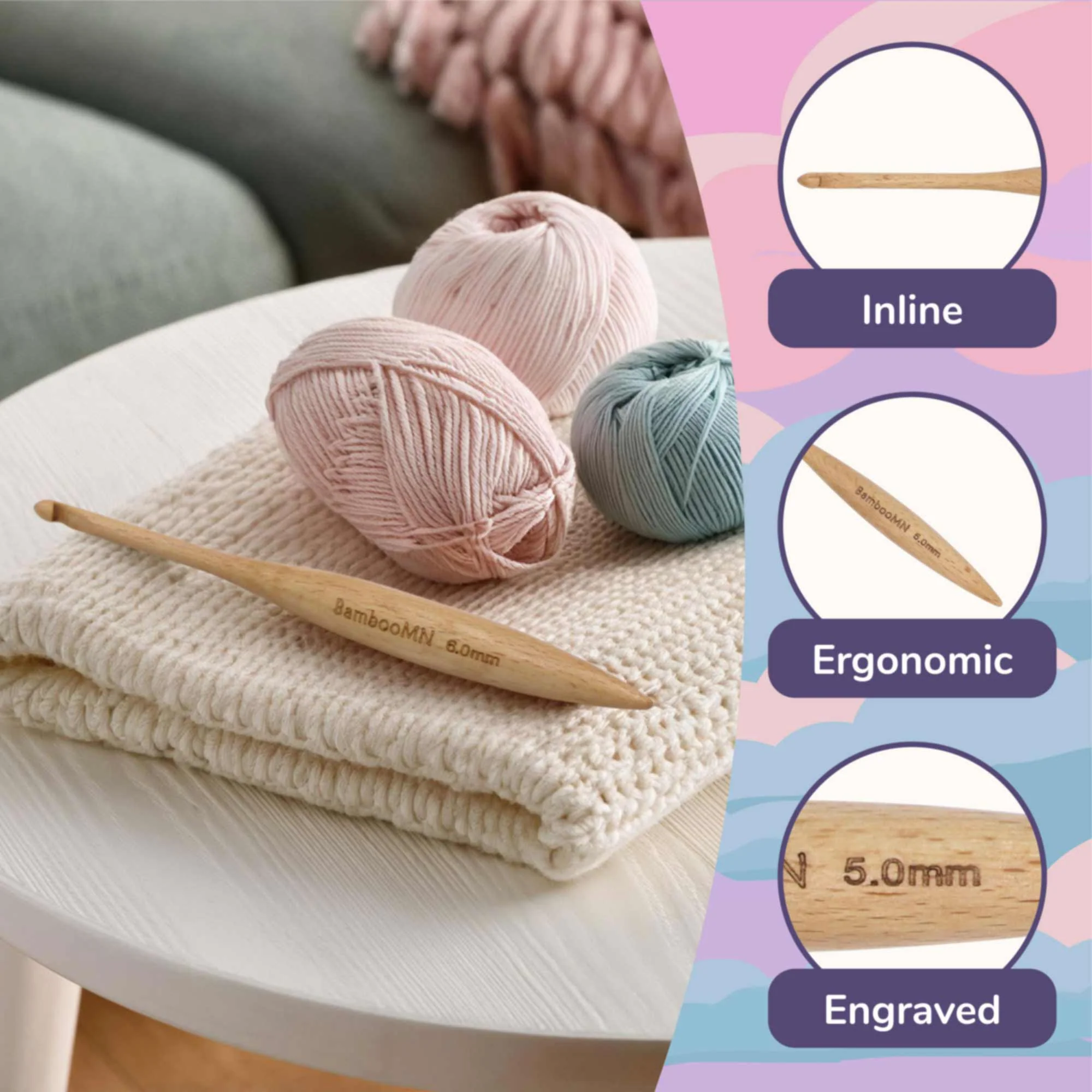 Ergonomic Bamboo Crochet Hook - Image 5