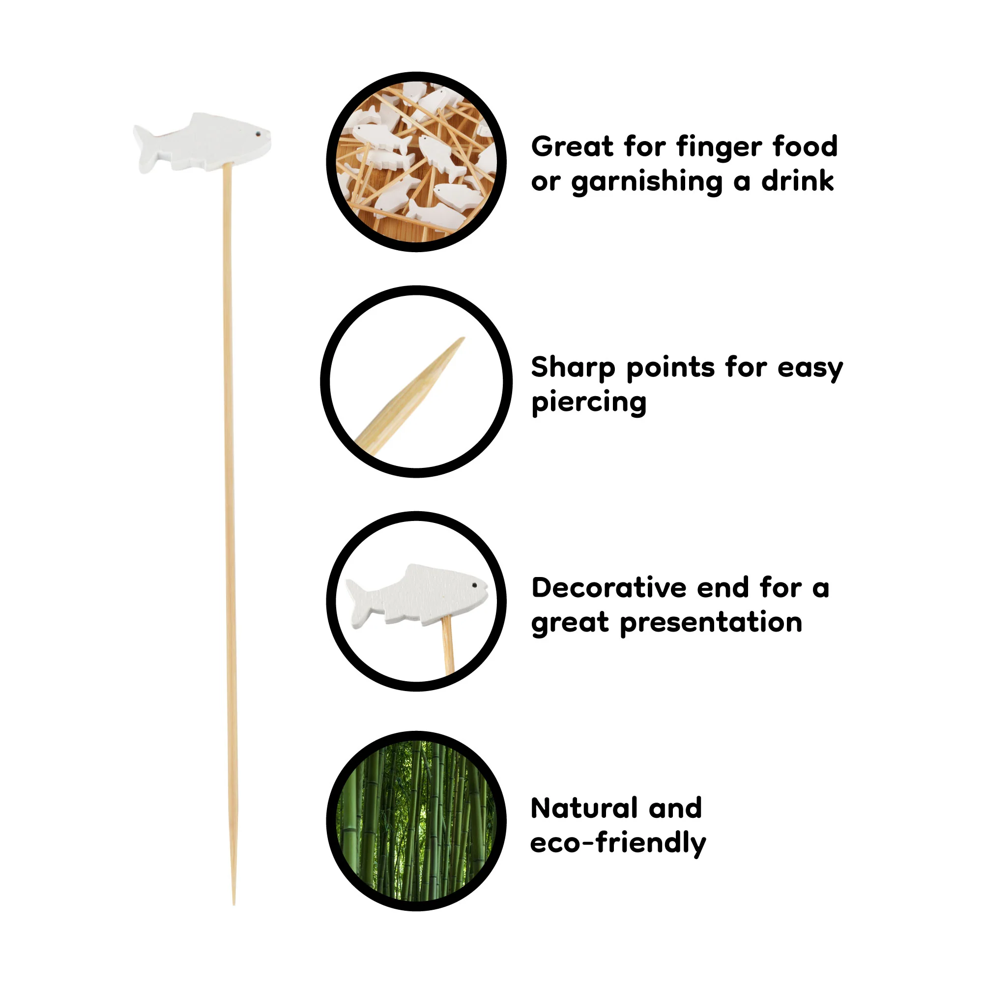 White Fish Bamboo Food Picks - Image 3