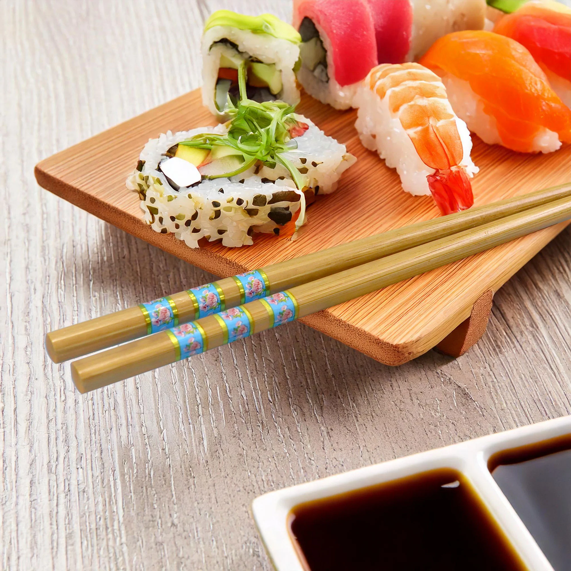 Floral Print with Gold Stripes Chopsticks - Image 2