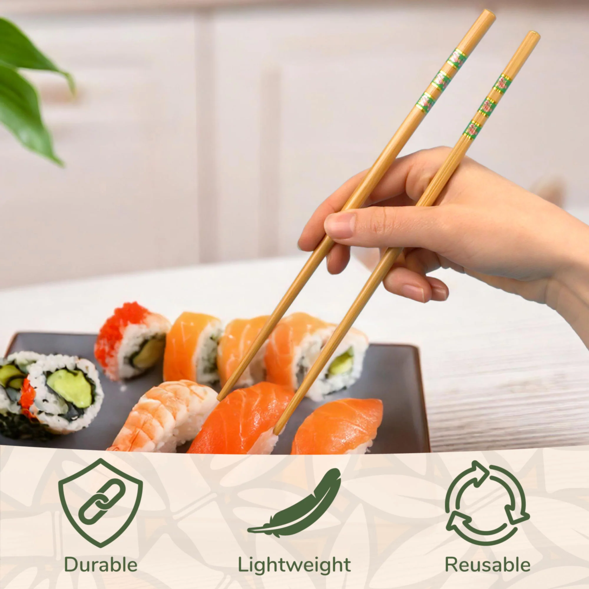 Floral Print with Gold Stripes Chopsticks - Image 5