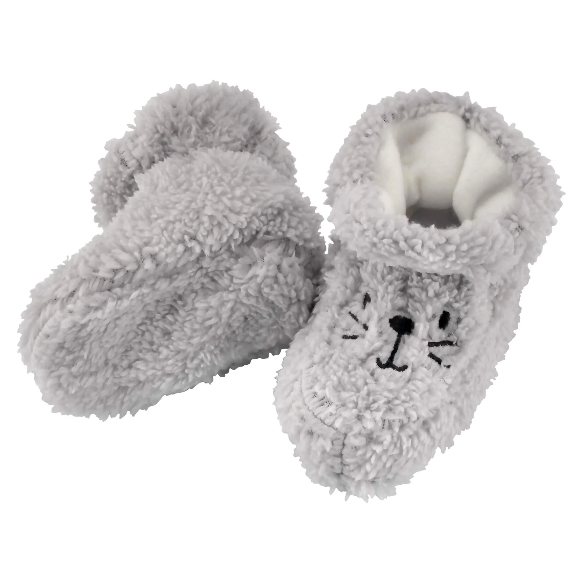 Infant Toddler Grey Soft Fluffy Plush Cozy Fuzzy Booties Slippers, Single Pair - Image 3