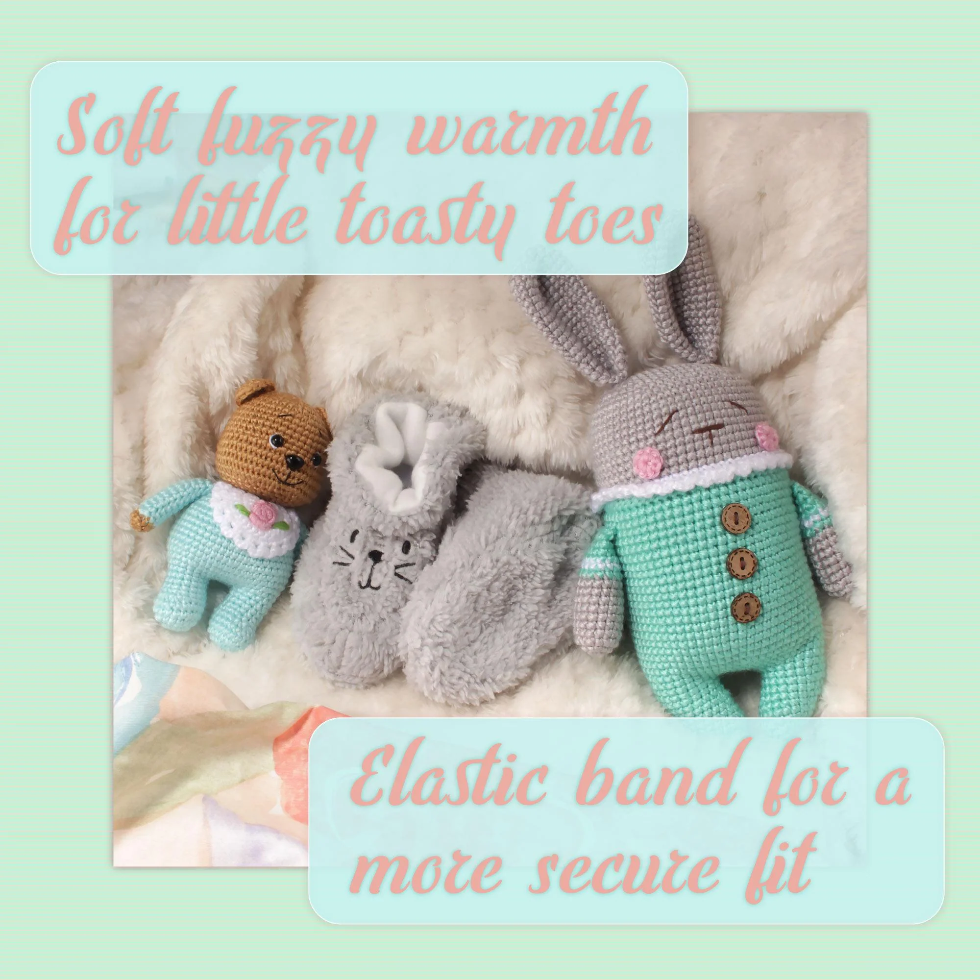 Infant Toddler Grey Soft Fluffy Plush Cozy Fuzzy Booties Slippers, Single Pair - Image 5
