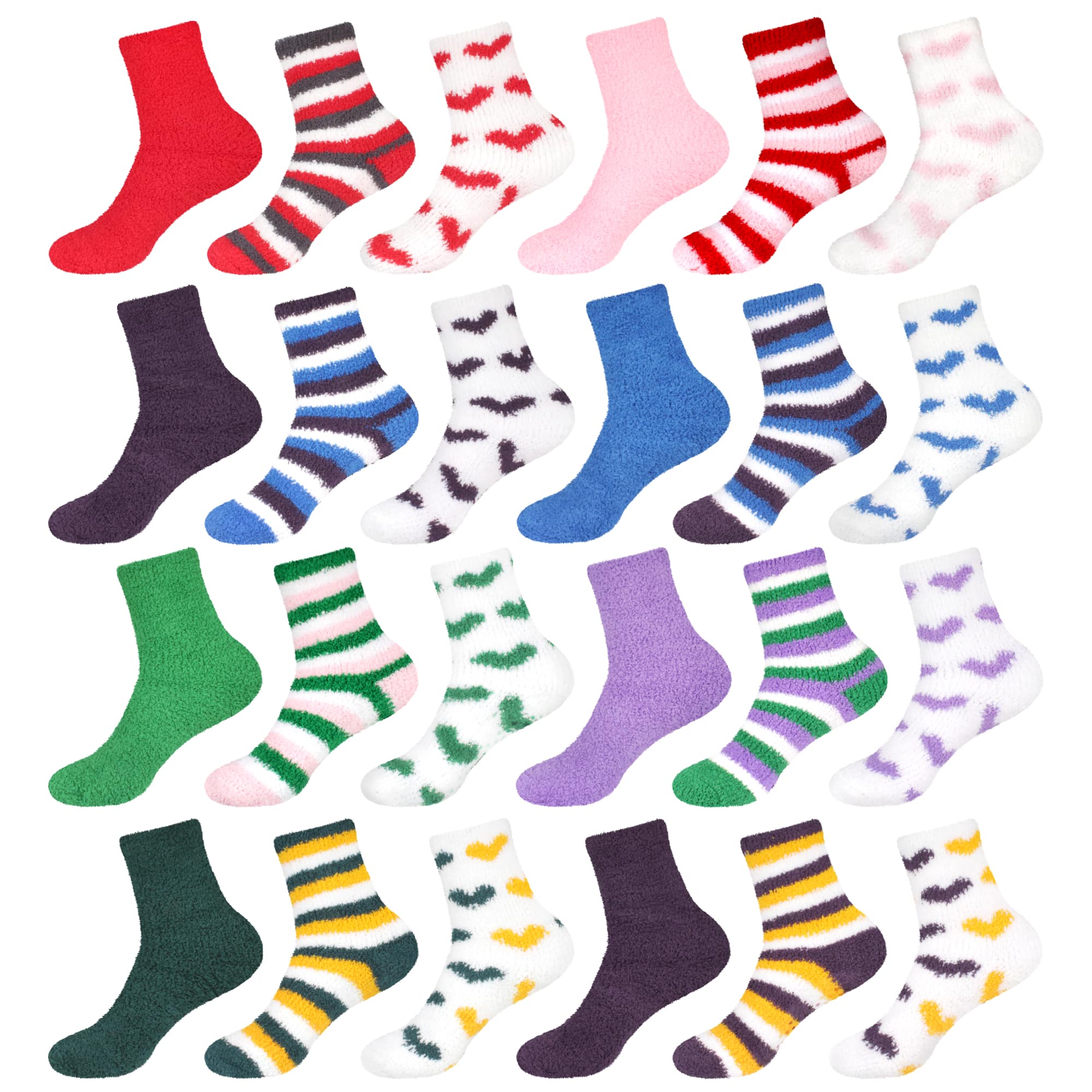 Fuzzy Heart/Stripe/Solid Sock Assortments