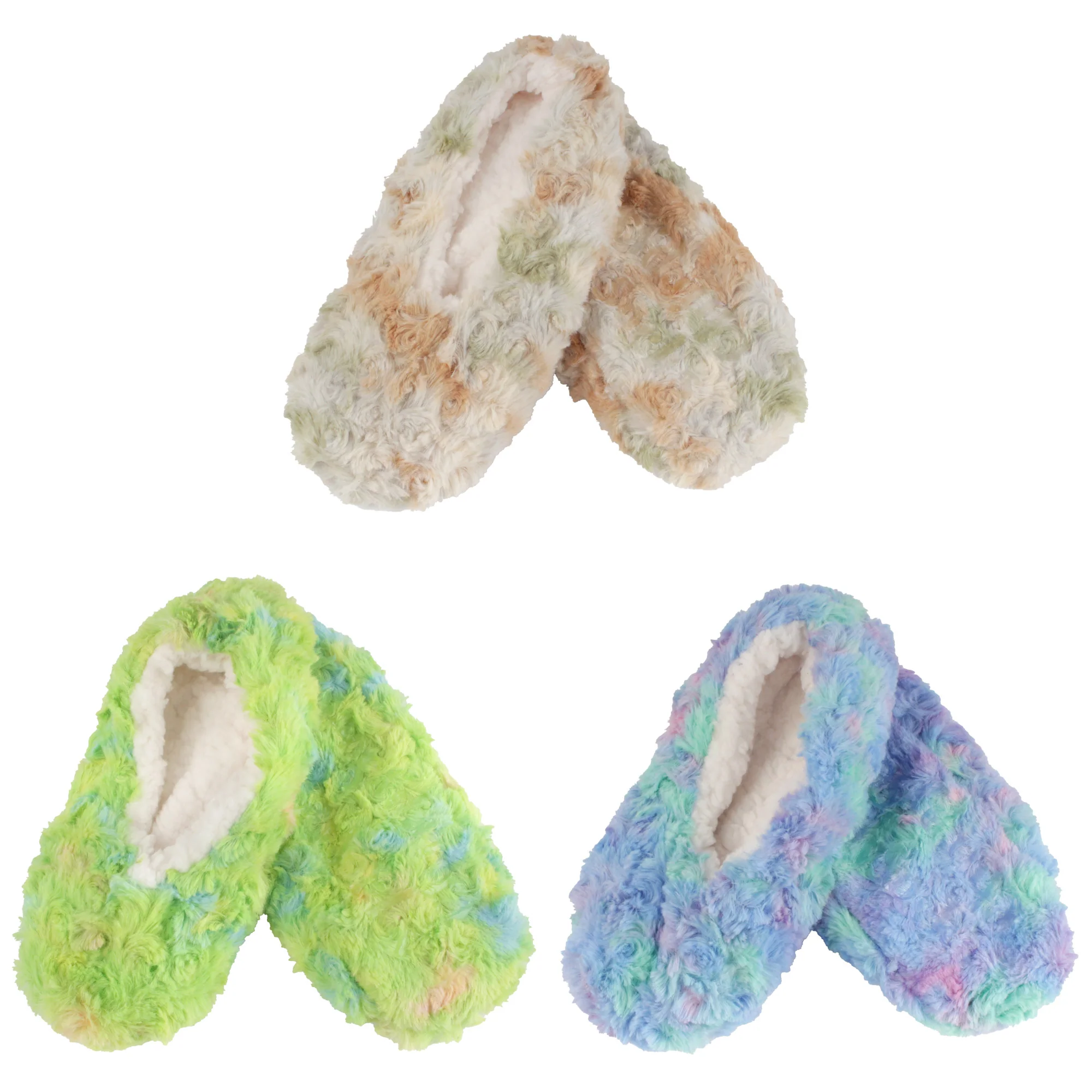 Women's Multicolor Fuzzy Slippers: 3 Pairs - Image 19