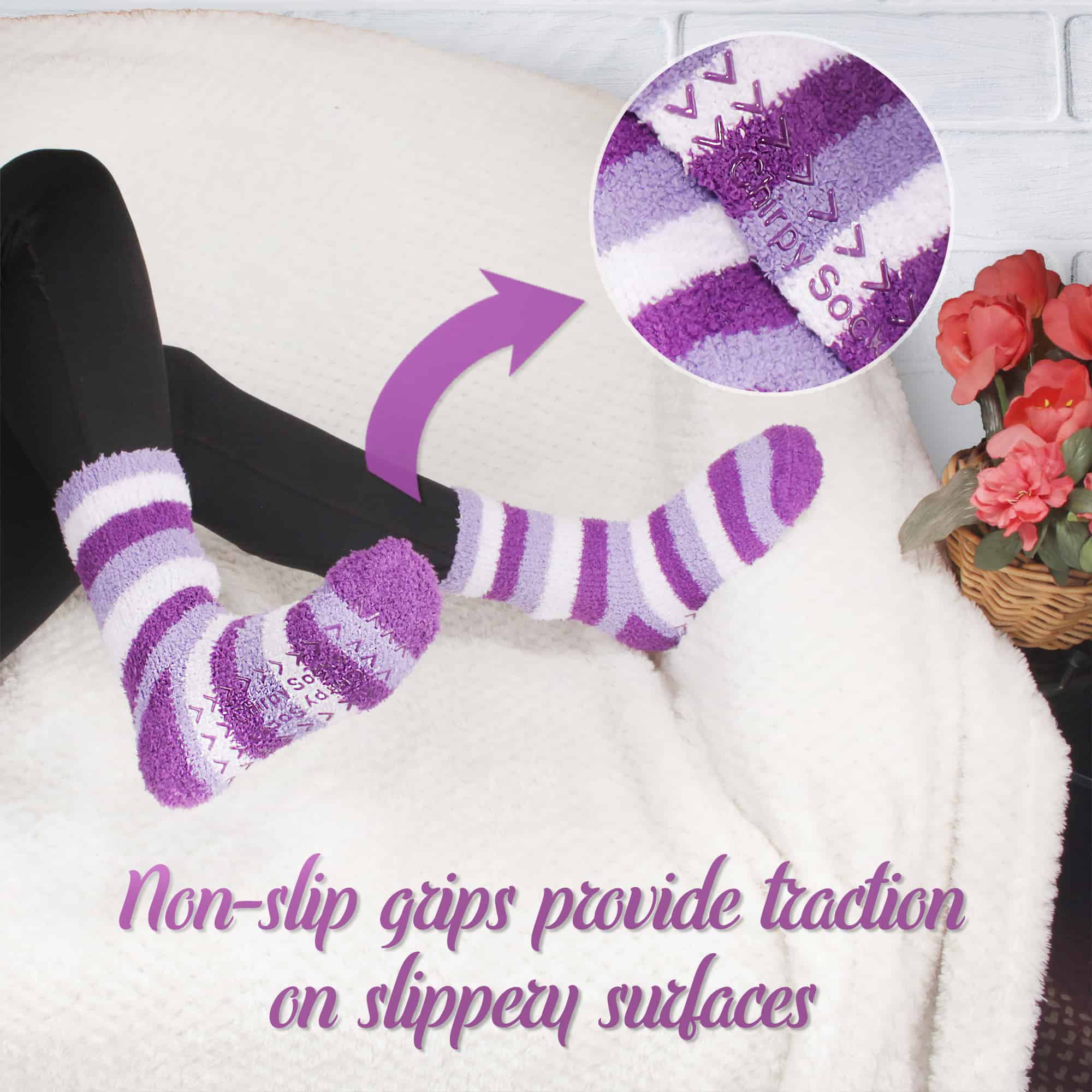 Assorted Fuzzy Stripe Solid Non-Slip Home Socks - Image 3