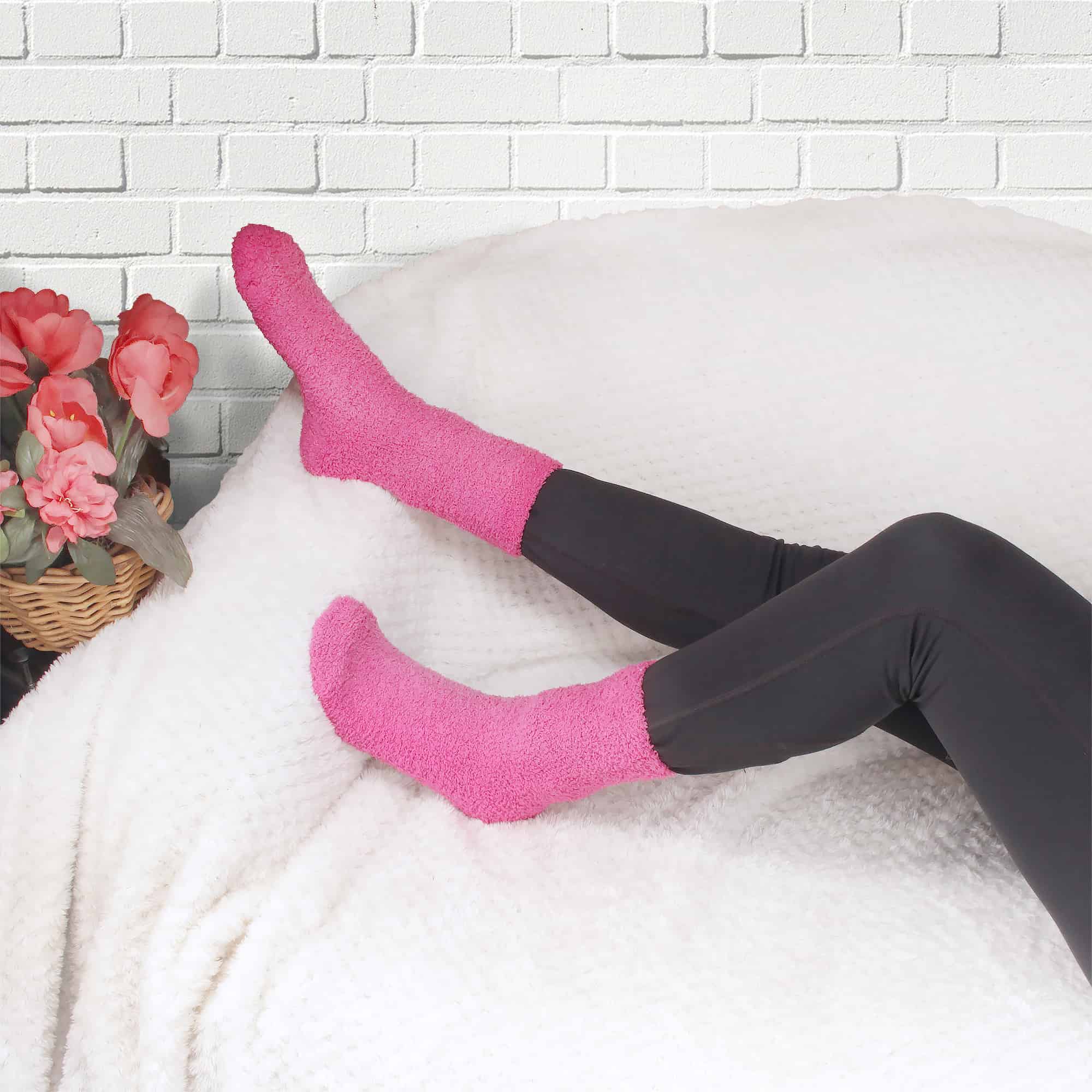 Assorted Fuzzy Stripe Solid Non-Slip Home Socks - Image 5