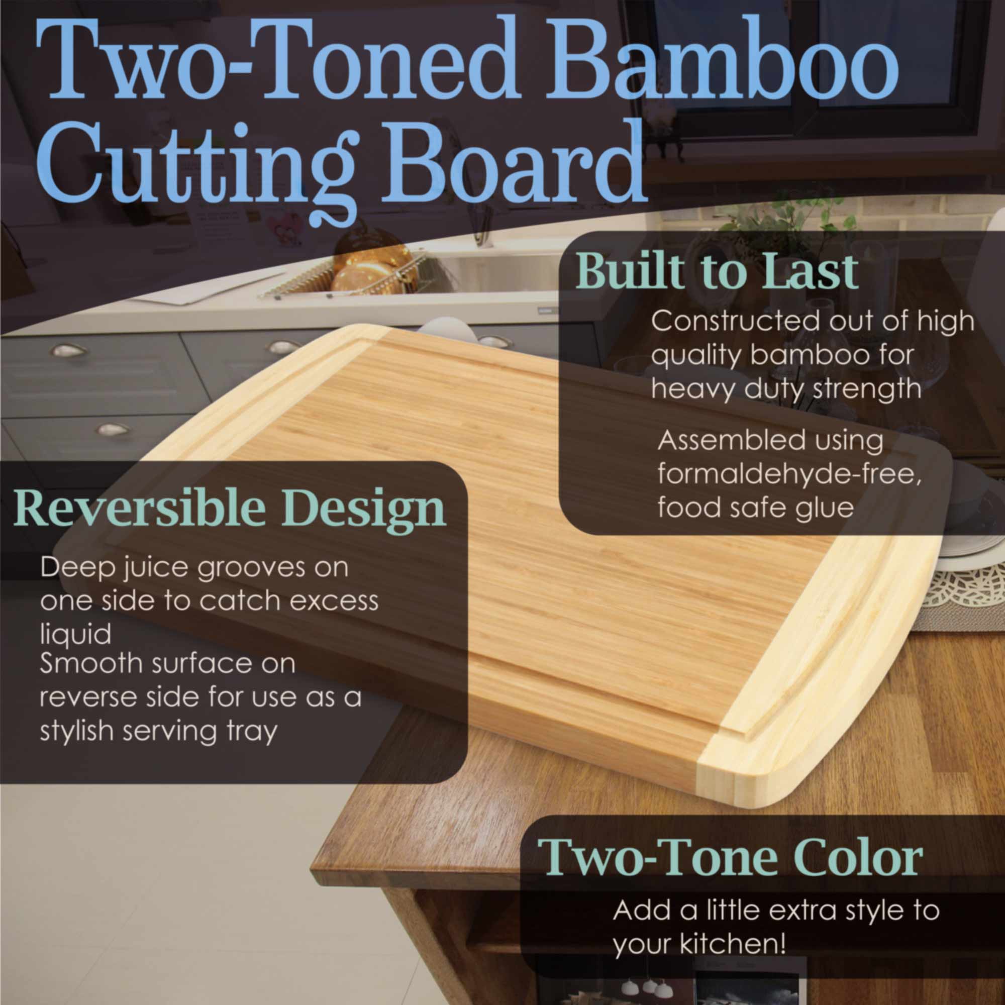 Grooved Two-Tone Bamboo Cutting Board 17.25" x 11.75" x 0.75" - Image 4