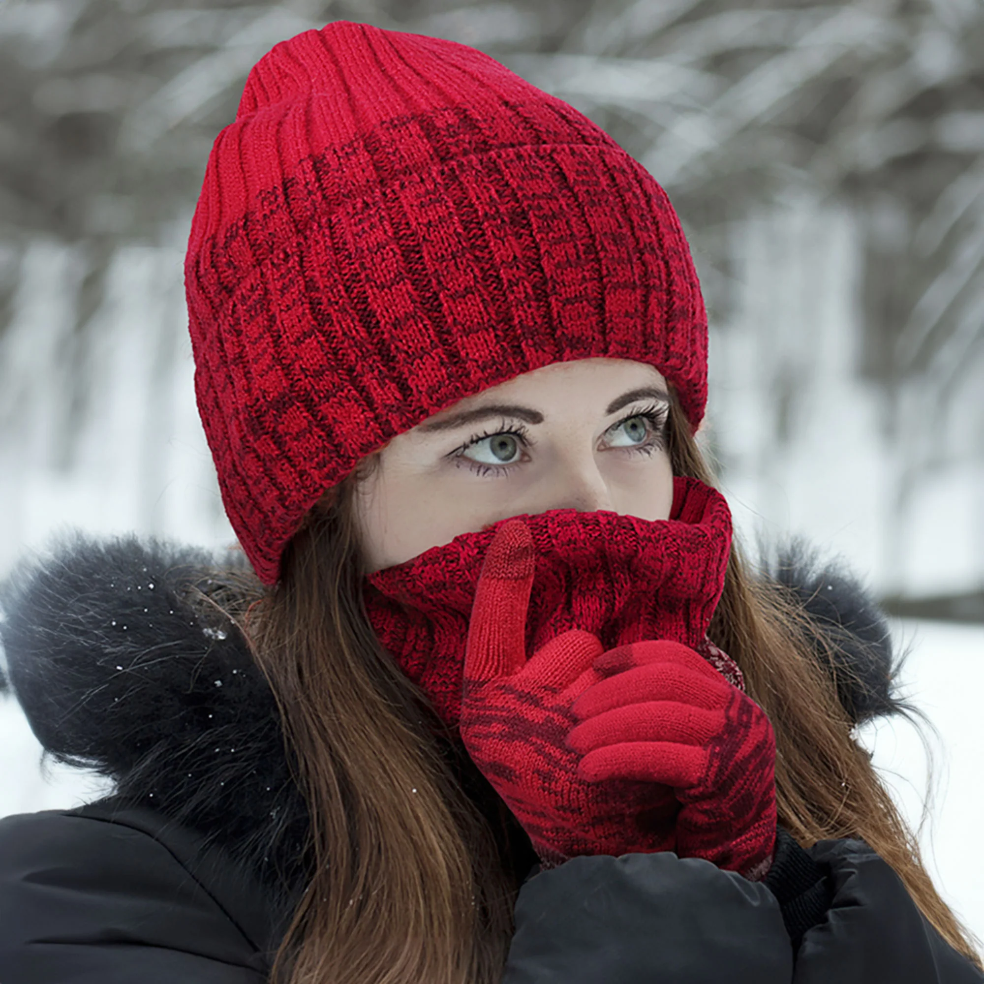 Unisex Winter Beanie, Infinity Scarf and Glove Set - Image 2