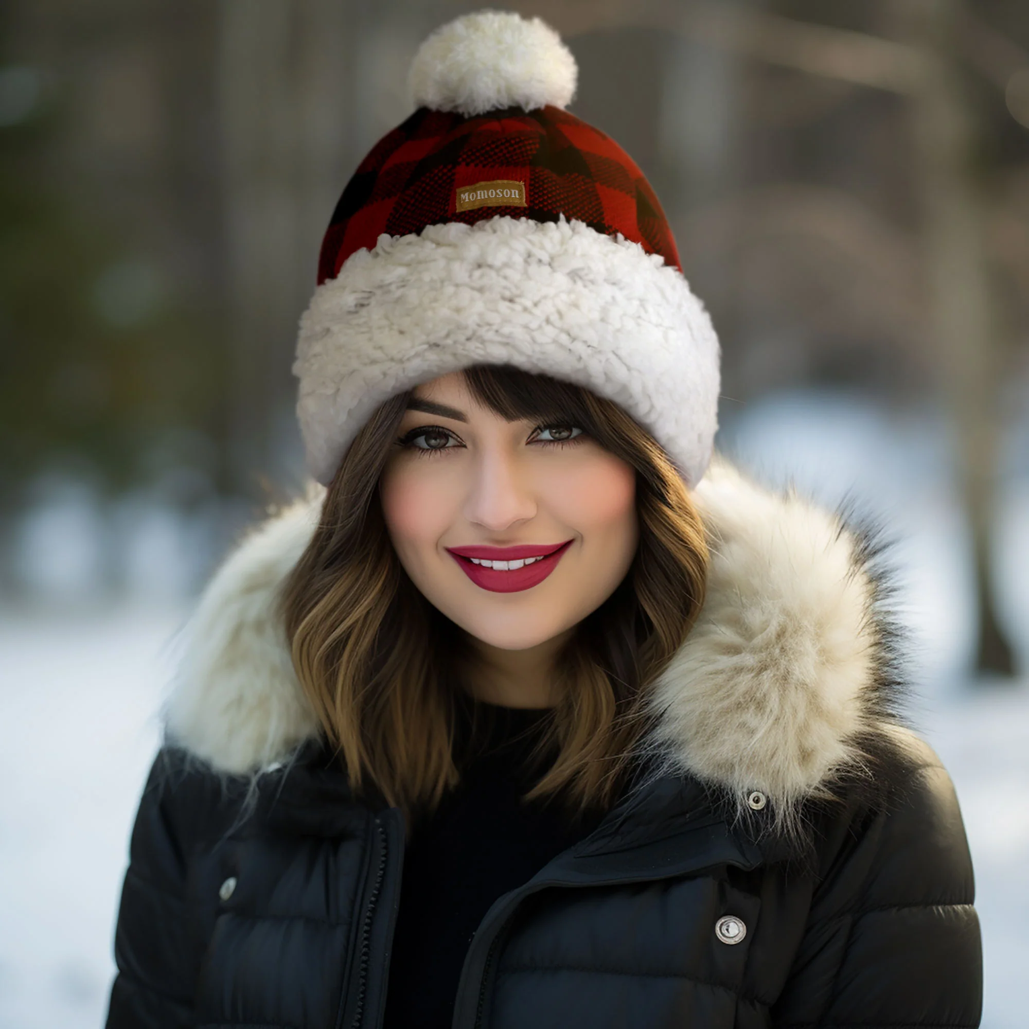 Women's Classic Winter Fleeced Pom Pom Hat and Mittens Set - Image 5