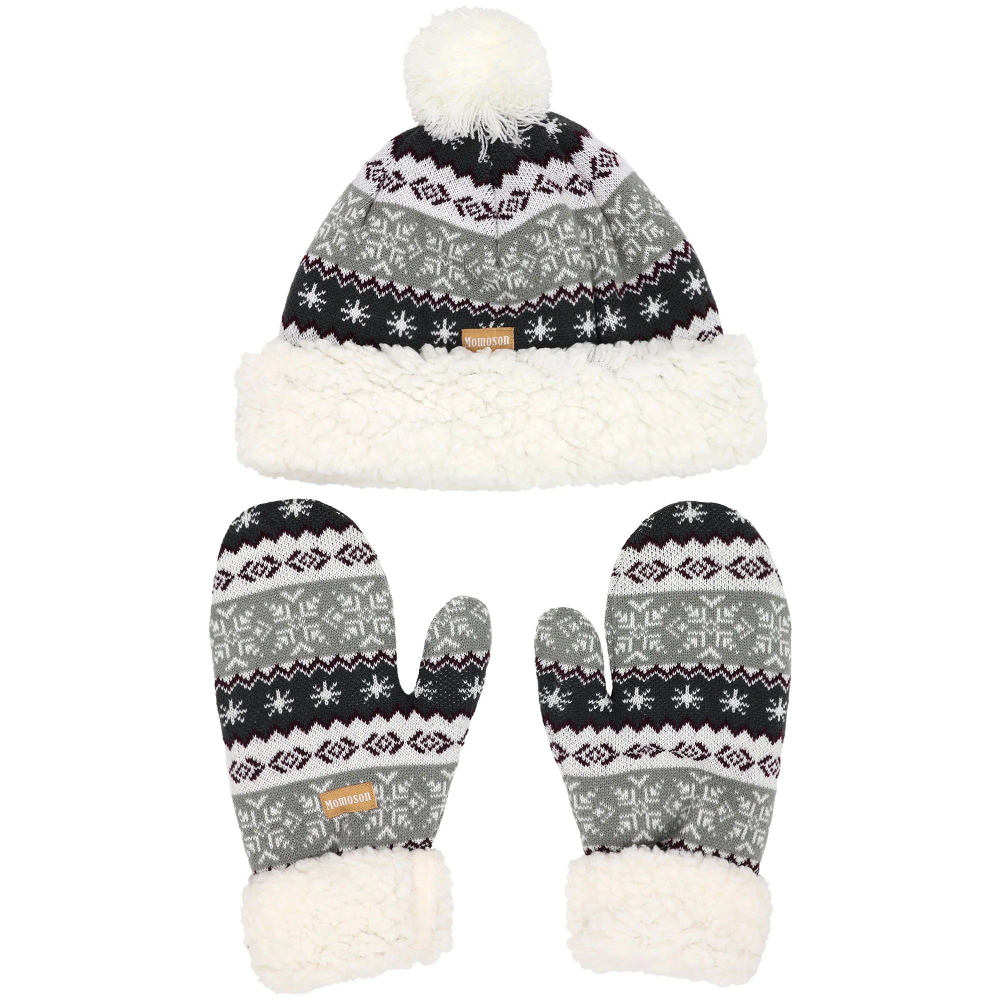 Women's Classic Winter Fleeced Pom Pom Hat and Mittens Set - Image 6