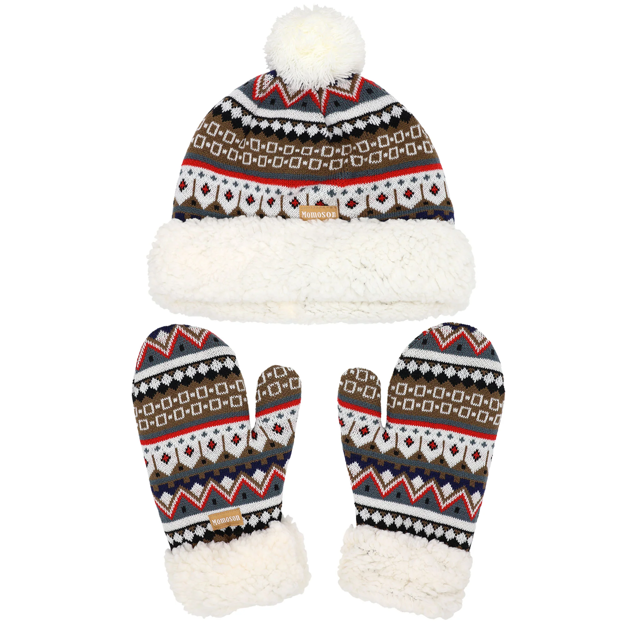 Women's Classic Winter Fleeced Pom Pom Hat and Mittens Set - Image 8