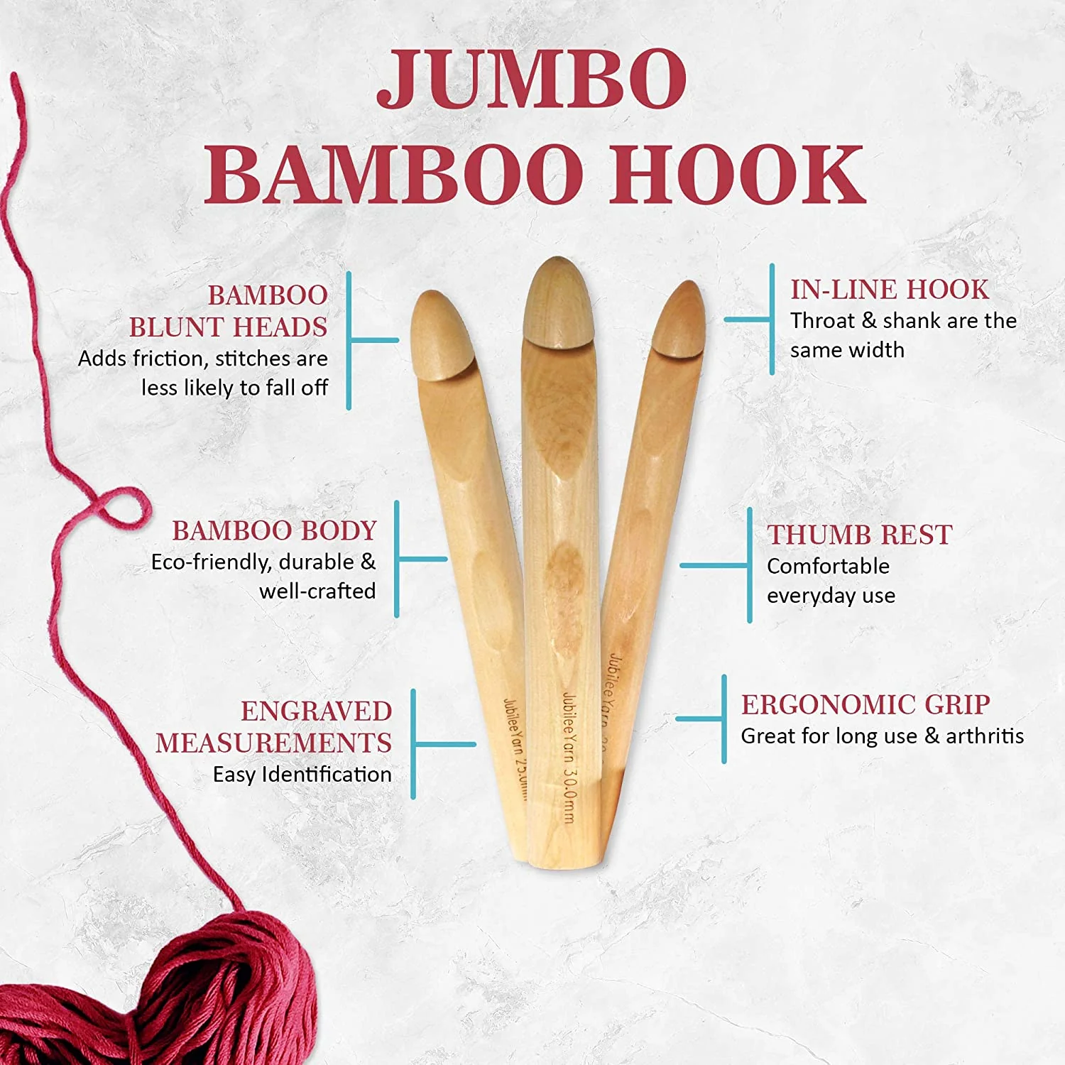 Jumbo Bamboo Crochet Hook - 3 Piece Set - Image 6
