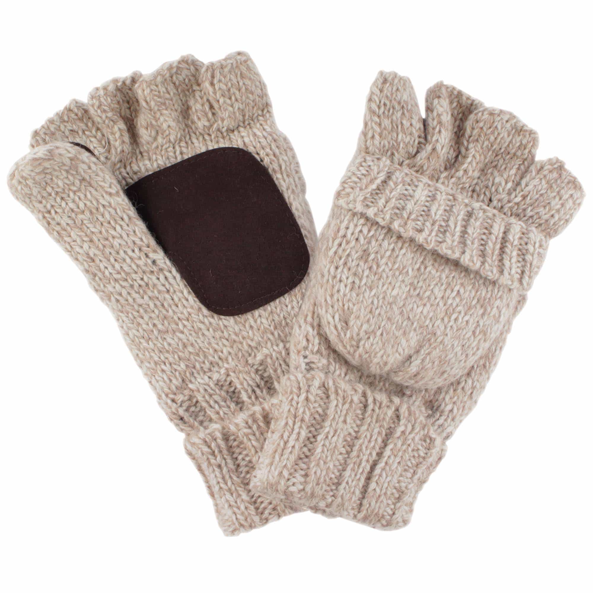 Wool Acrylic Knitted Winter Convertible Half Fingerless Glove Mittens Combo - Image 6